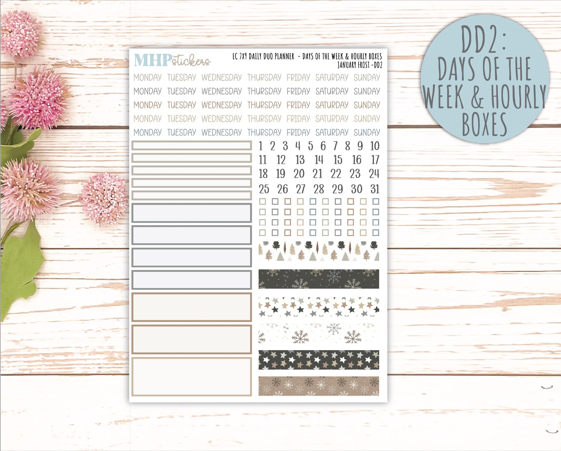 JANUARY Daily Duo Sticker Kit for 7x9 Erin Condren Planners. 2026 Collection "January Frost" || ECDD