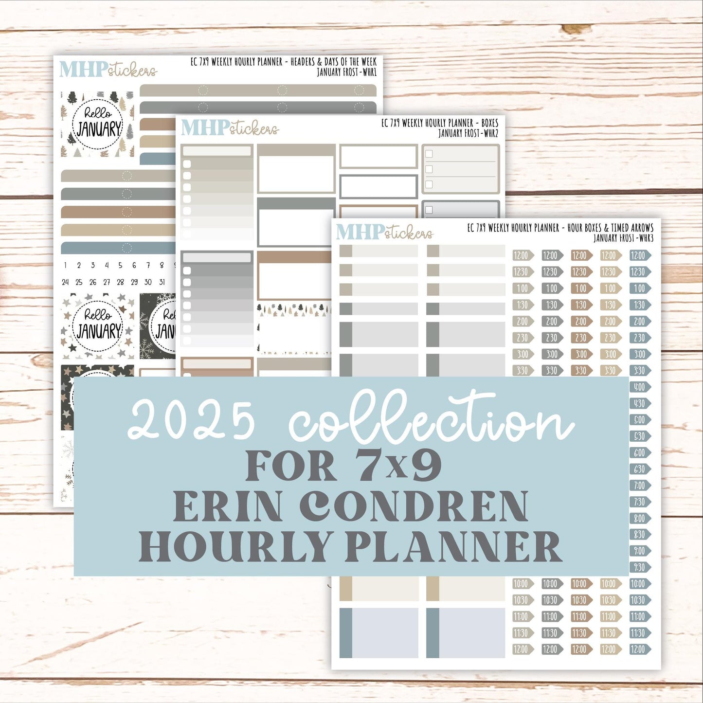 JANUARY Weekly Hourly Planning Kits for 7x9 Erin Condren Planners. 2026 Collection "January Frost" || ECWHR