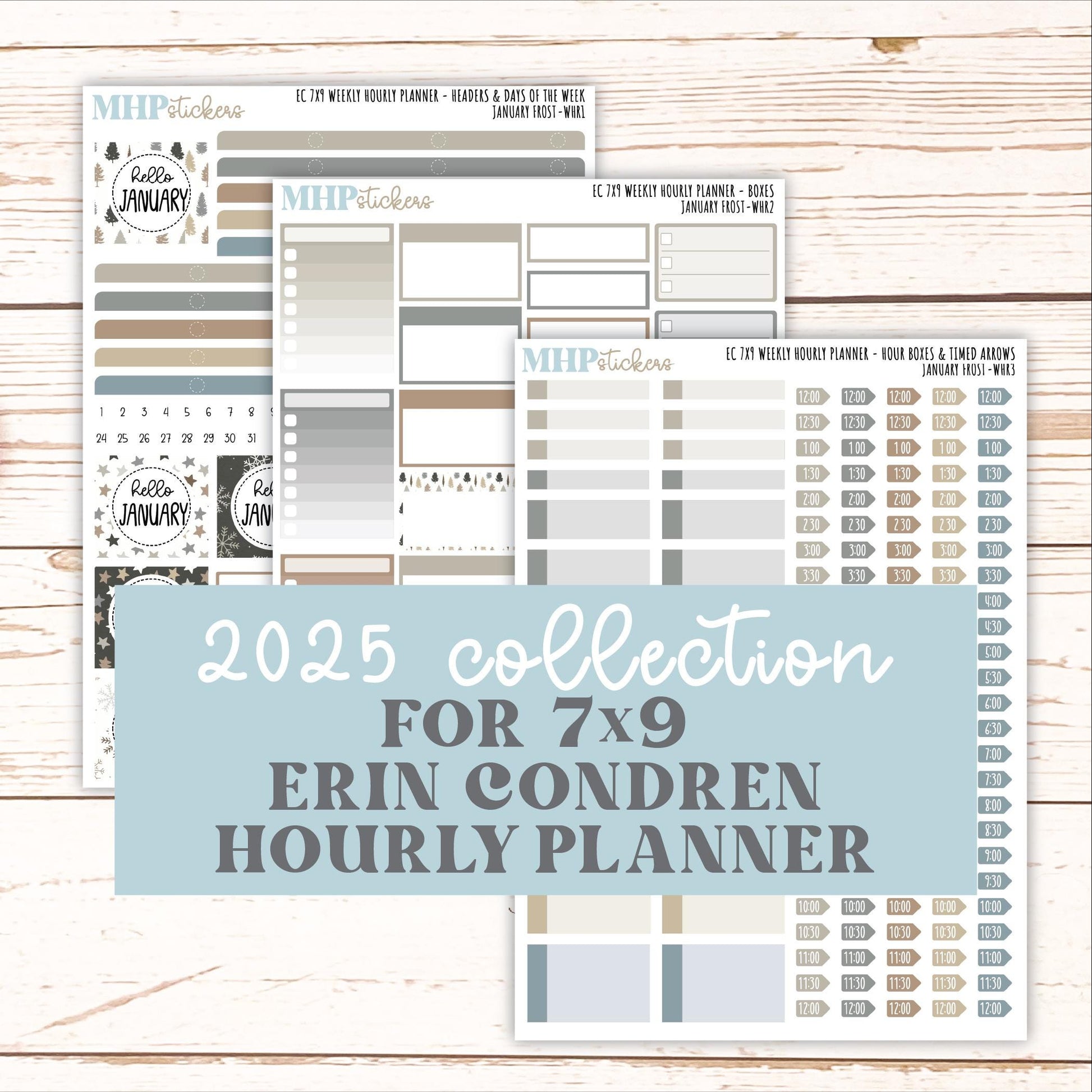 JANUARY Weekly Hourly Planning Kits for 7x9 Erin Condren Planners. 2026 Collection "January Frost" || ECWHR
