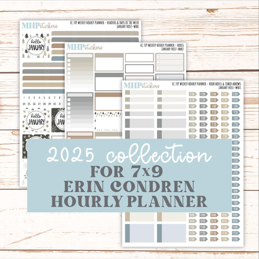 JANUARY Weekly Hourly Planning Kits for 7x9 Erin Condren Planners. 2026 Collection "January Frost" || ECWHR