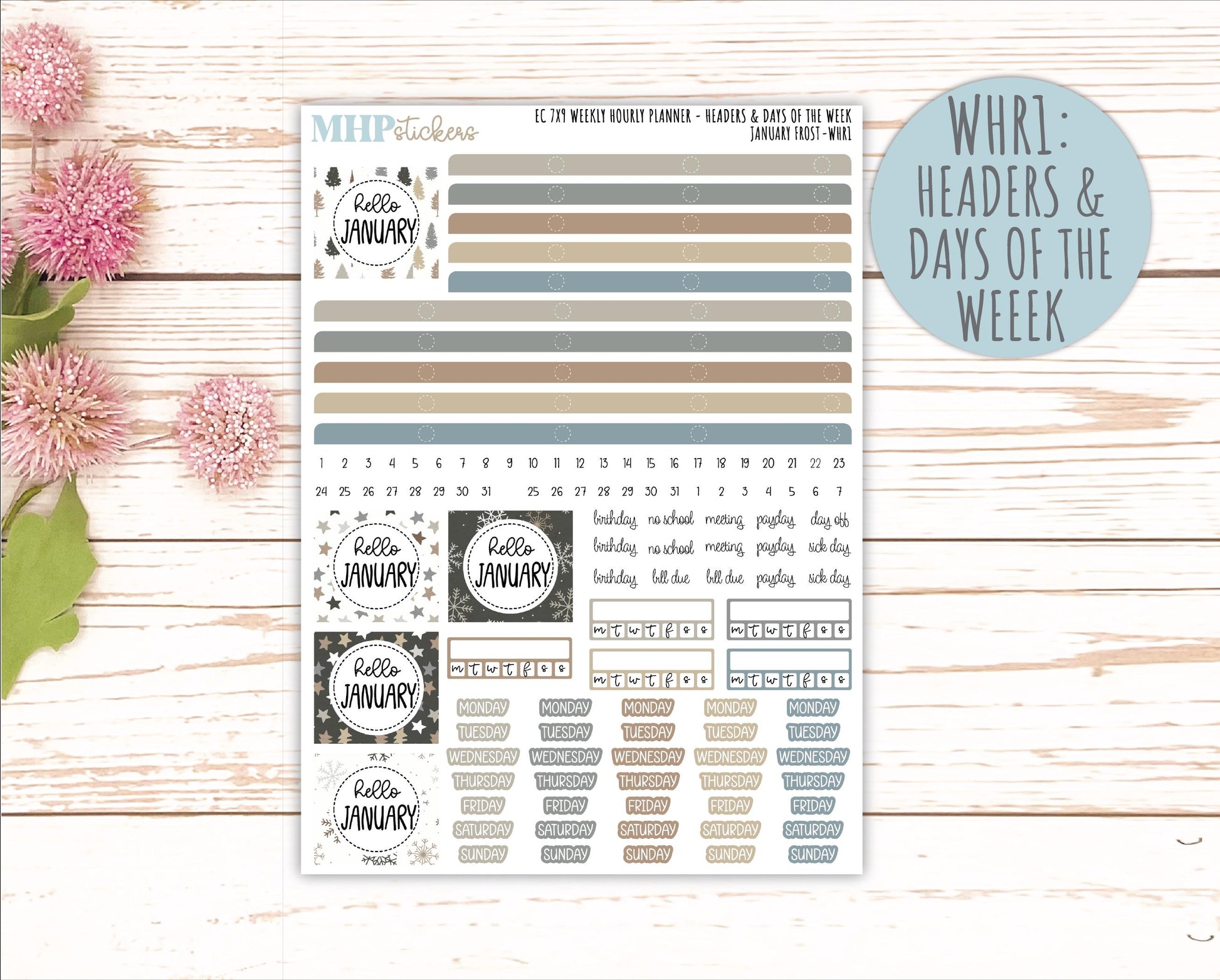 JANUARY Weekly Hourly Planning Kits for 7x9 Erin Condren Planners. 2026 Collection "January Frost" || ECWHR