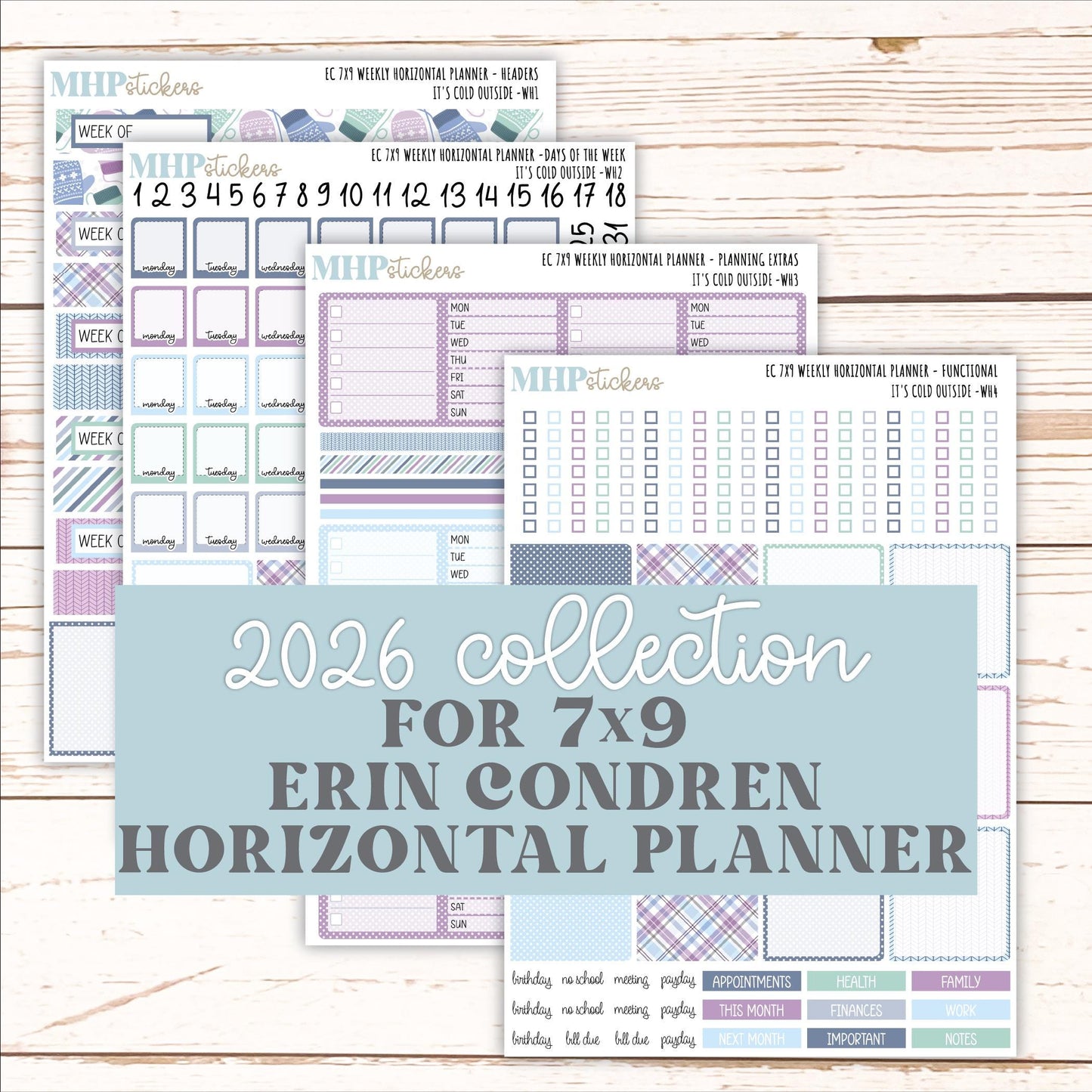 JANUARY Weekly Horizontal Planning Kit for 7x9 Erin Condren Planners. 2026 Collection "It's Cold Outside" || ECWH