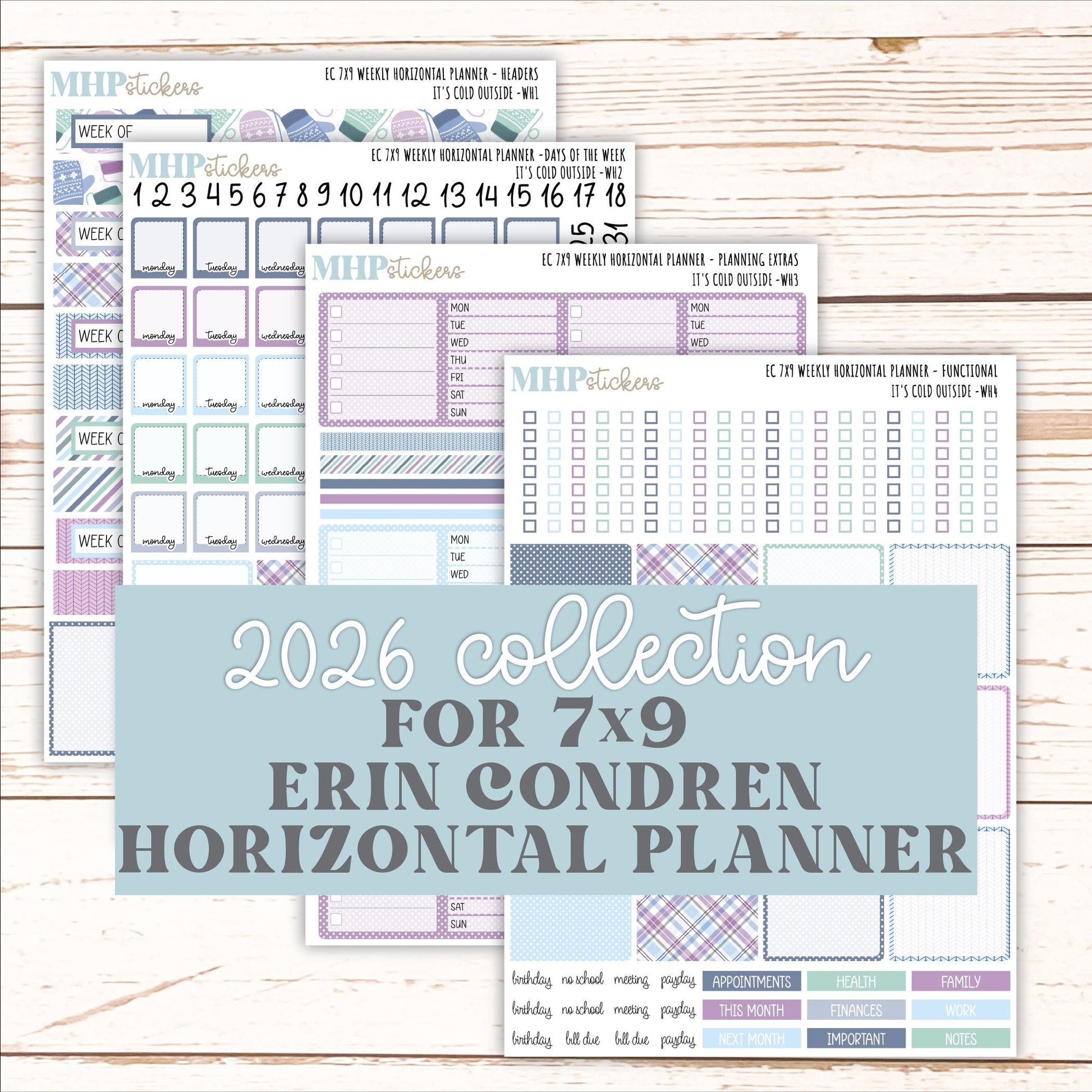 JANUARY Weekly Horizontal Planning Kit for 7x9 Erin Condren Planners. 2026 Collection "It's Cold Outside" || ECWH
