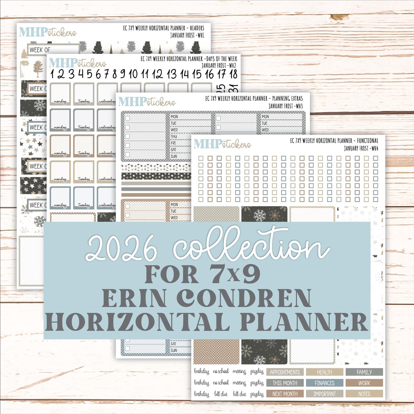 JANUARY Weekly Horizontal Planning Kit for 7x9 Erin Condren Planners. 2026 Collection "January Frost" || ECWH