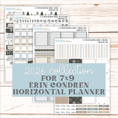 JANUARY Weekly Horizontal Planning Kit for 7x9 Erin Condren Planners. 2026 Collection "January Frost" || ECWH