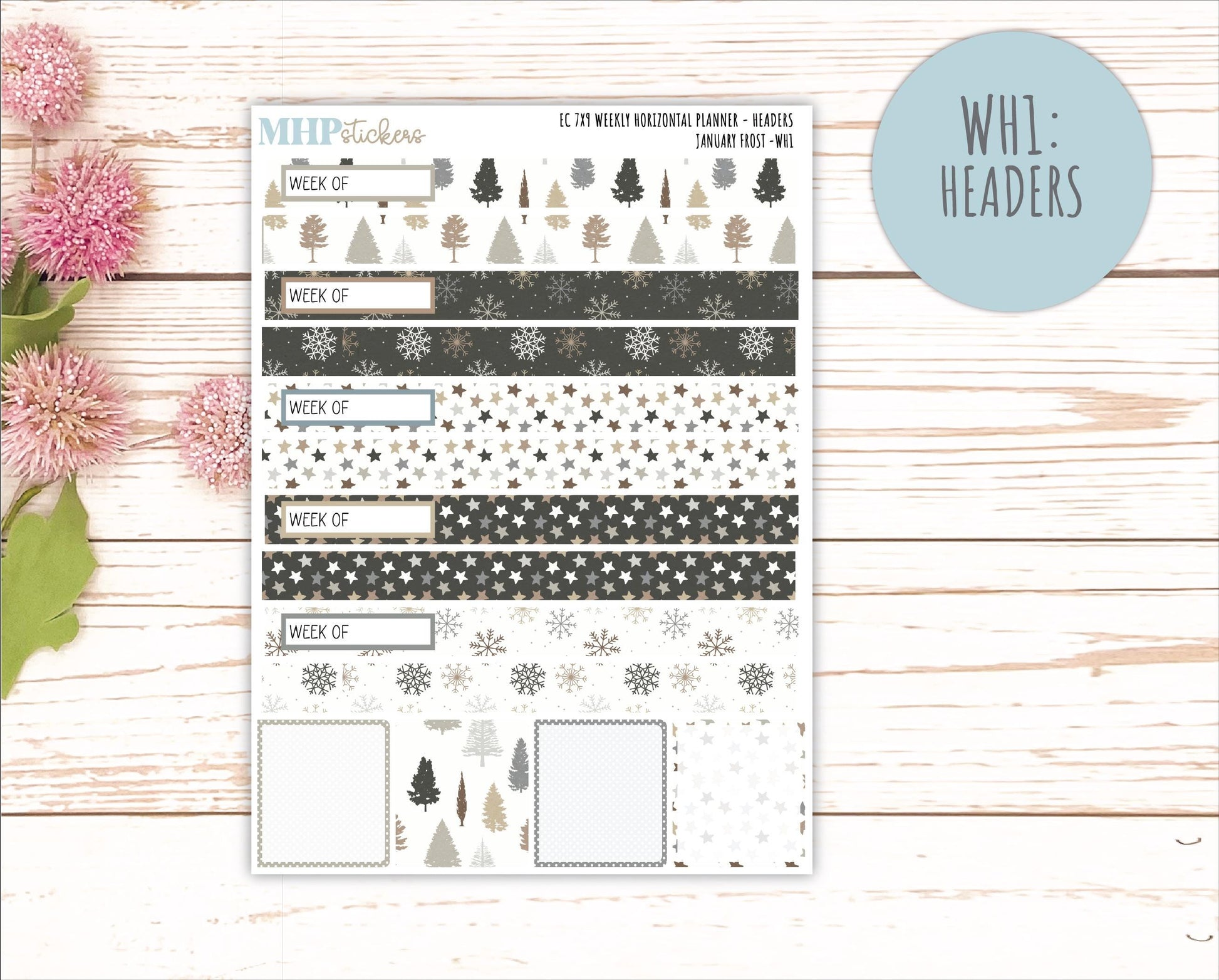 JANUARY Weekly Horizontal Planning Kit for 7x9 Erin Condren Planners. 2026 Collection "January Frost" || ECWH