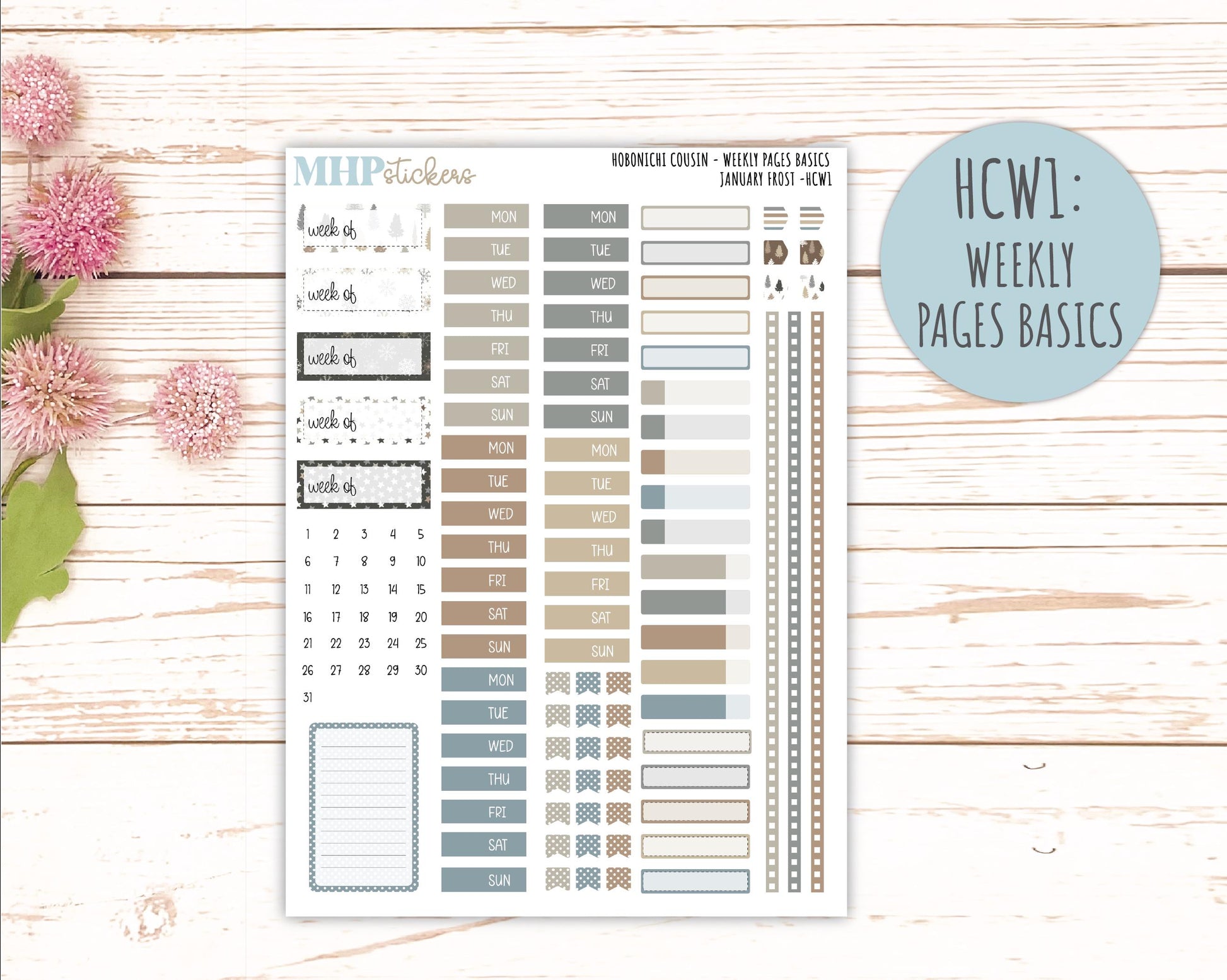 JANUARY 2026 Stickers for Hobonichi Cousin. A5 Planners "January Frost" || HCFC