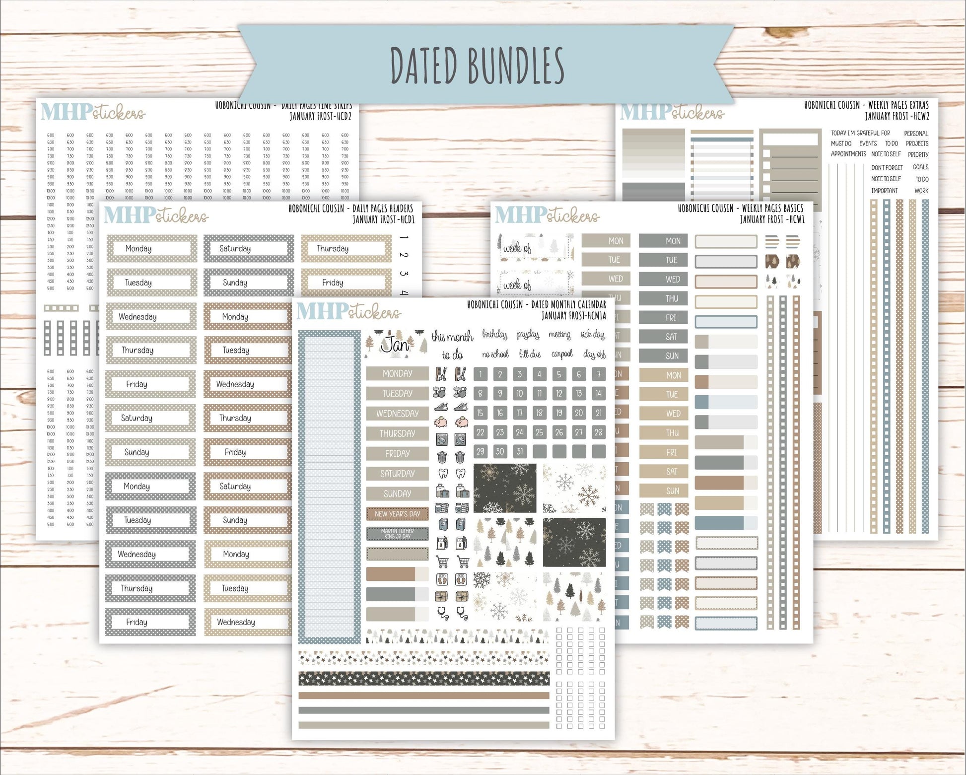 JANUARY 2026 Stickers for Hobonichi Cousin. A5 Planners "January Frost" || HCFC