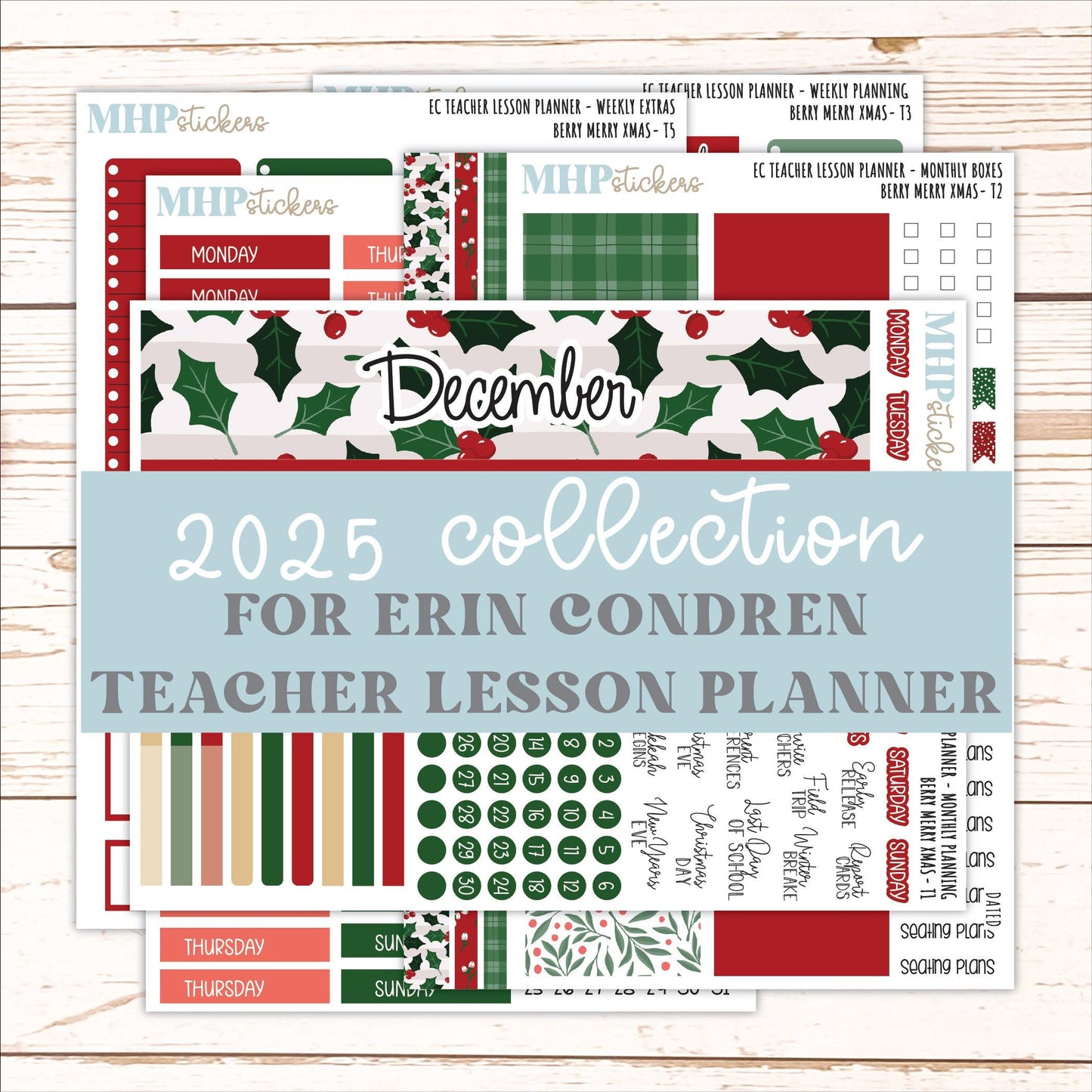 DECEMBER Stickers for EC Teacher Lesson Planner. 2025 Collection "Berry Merry Xmas" || ECT