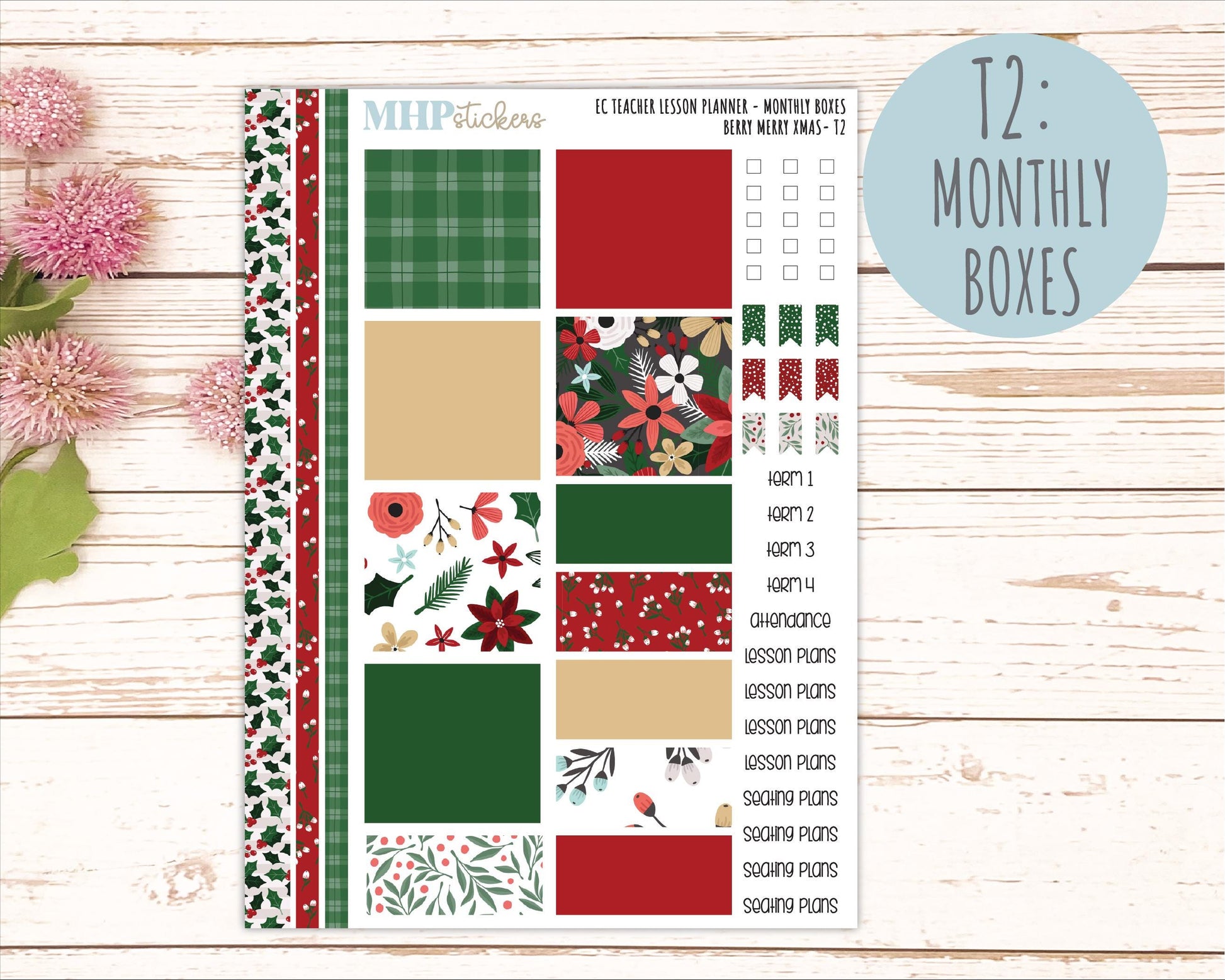DECEMBER Stickers for EC Teacher Lesson Planner. 2025 Collection "Berry Merry Xmas" || ECT