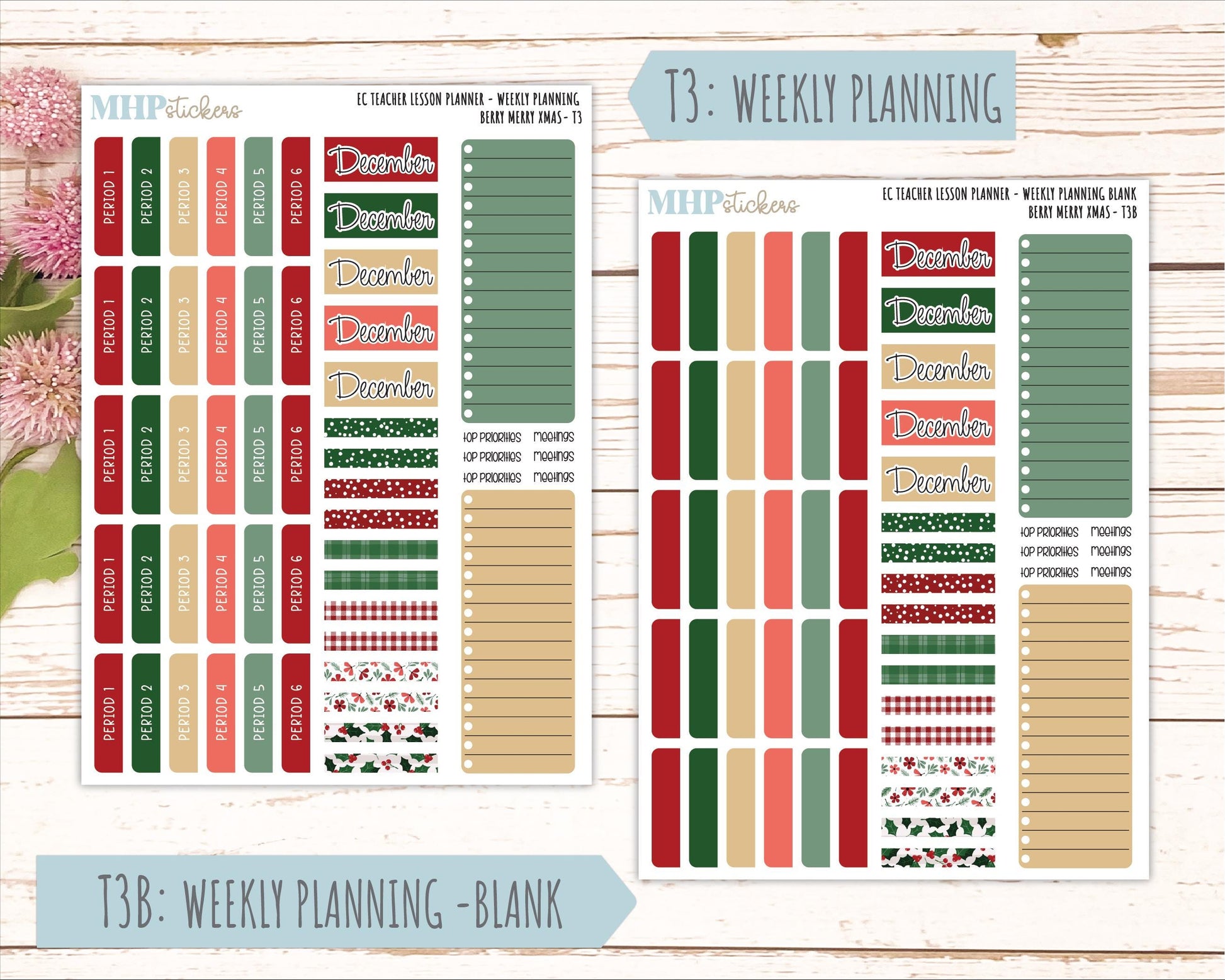 DECEMBER Stickers for EC Teacher Lesson Planner. 2025 Collection "Berry Merry Xmas" || ECT