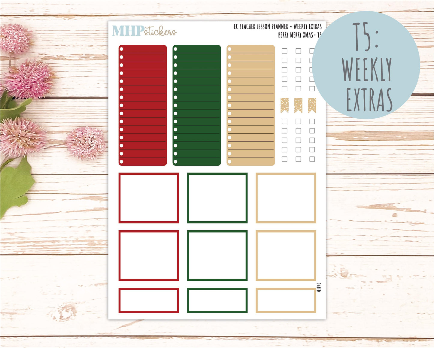 DECEMBER Stickers for EC Teacher Lesson Planner. 2025 Collection "Berry Merry Xmas" || ECT