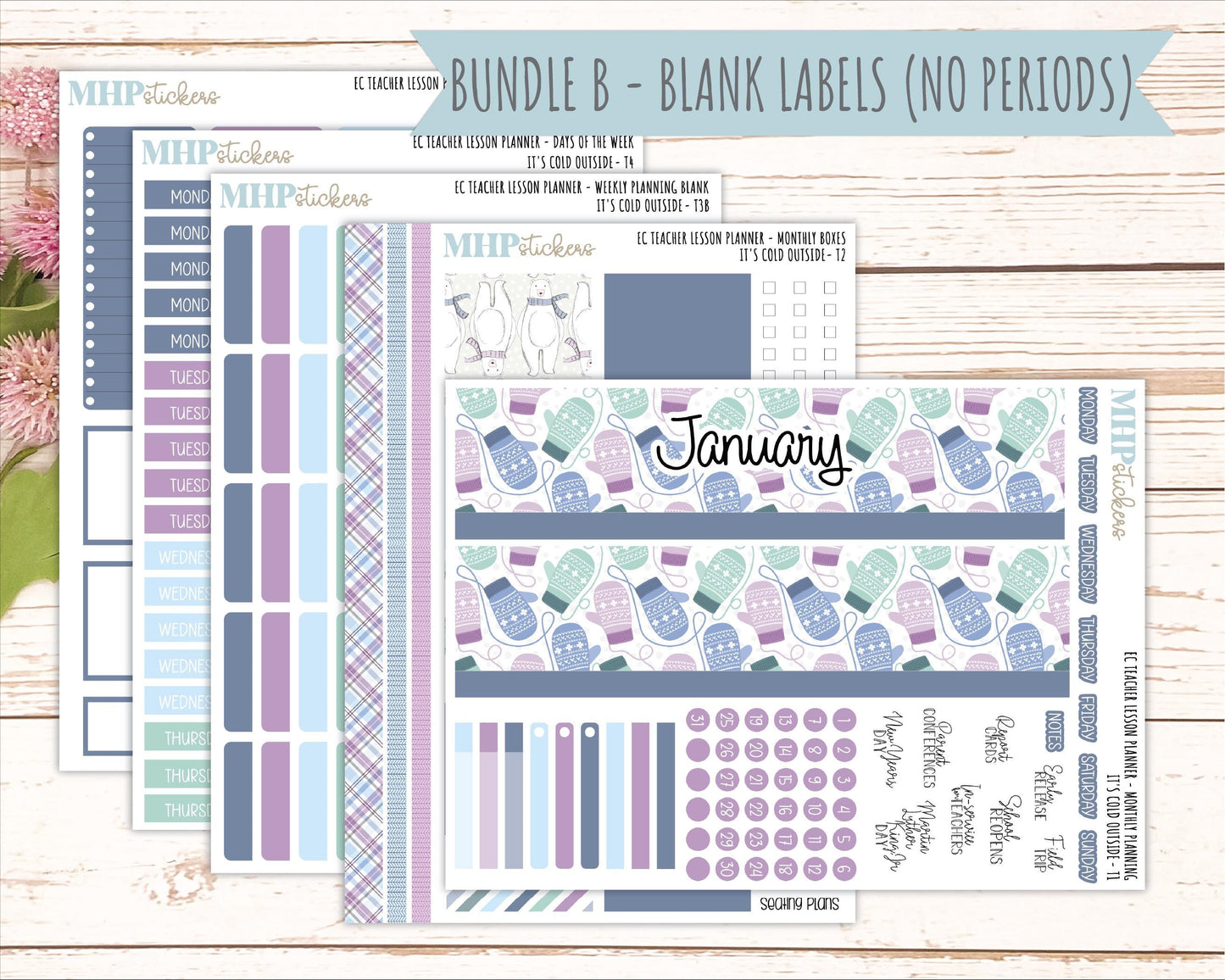 JANUARY Stickers for EC Teacher Lesson Planner. 2025 Collection "It's Cold Outside" || ECT