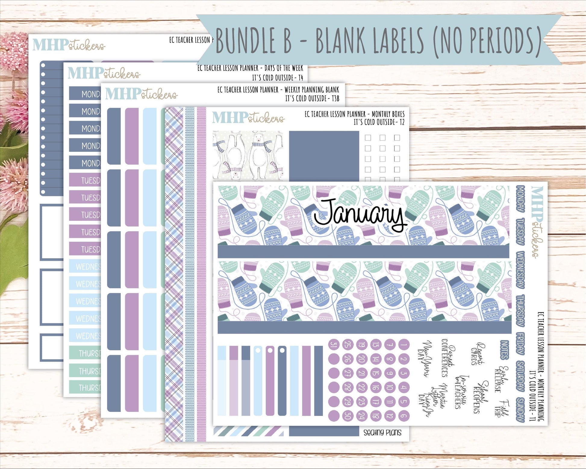 JANUARY Stickers for EC Teacher Lesson Planner. 2025 Collection "It's Cold Outside" || ECT