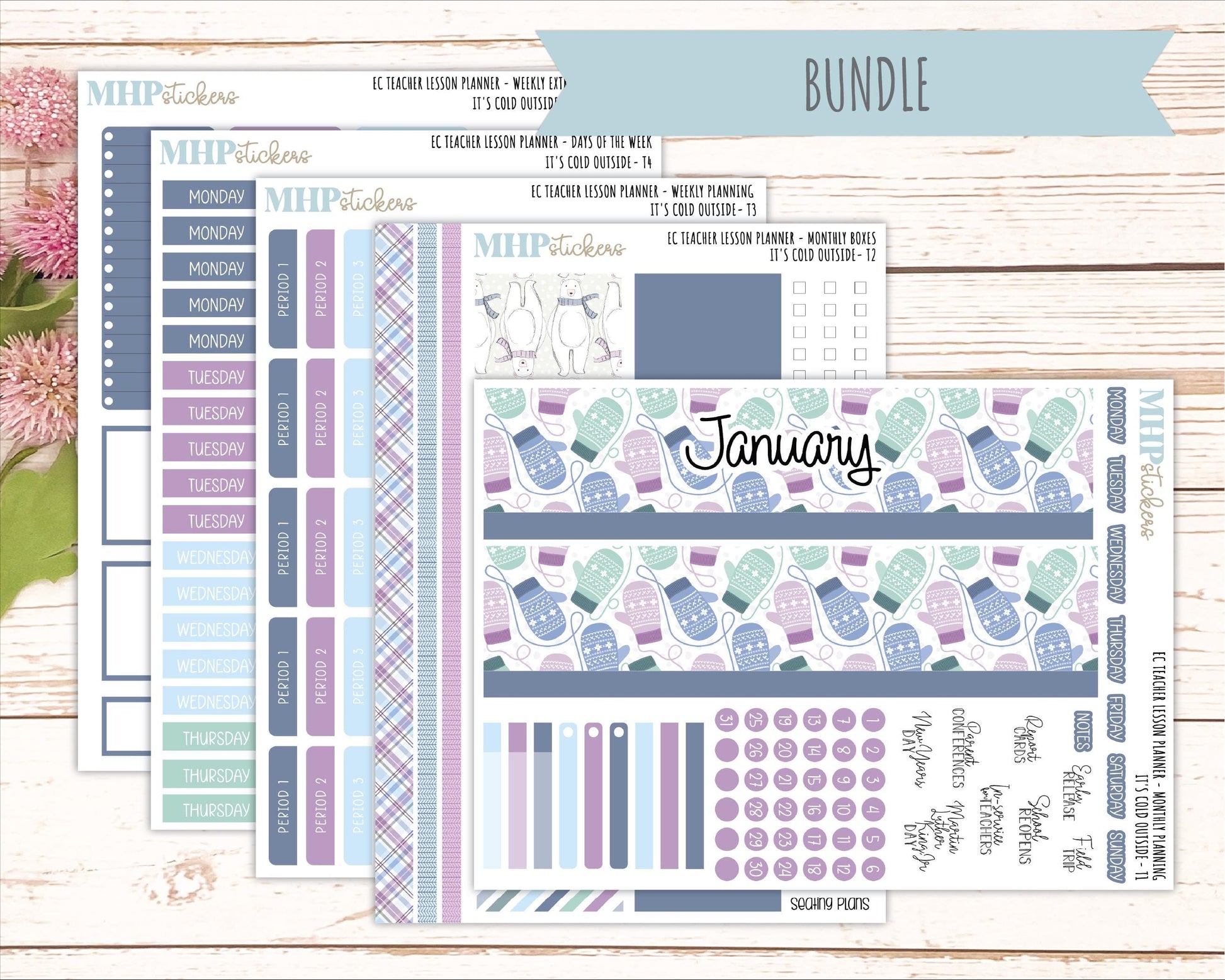 JANUARY Stickers for EC Teacher Lesson Planner. 2025 Collection "It's Cold Outside" || ECT