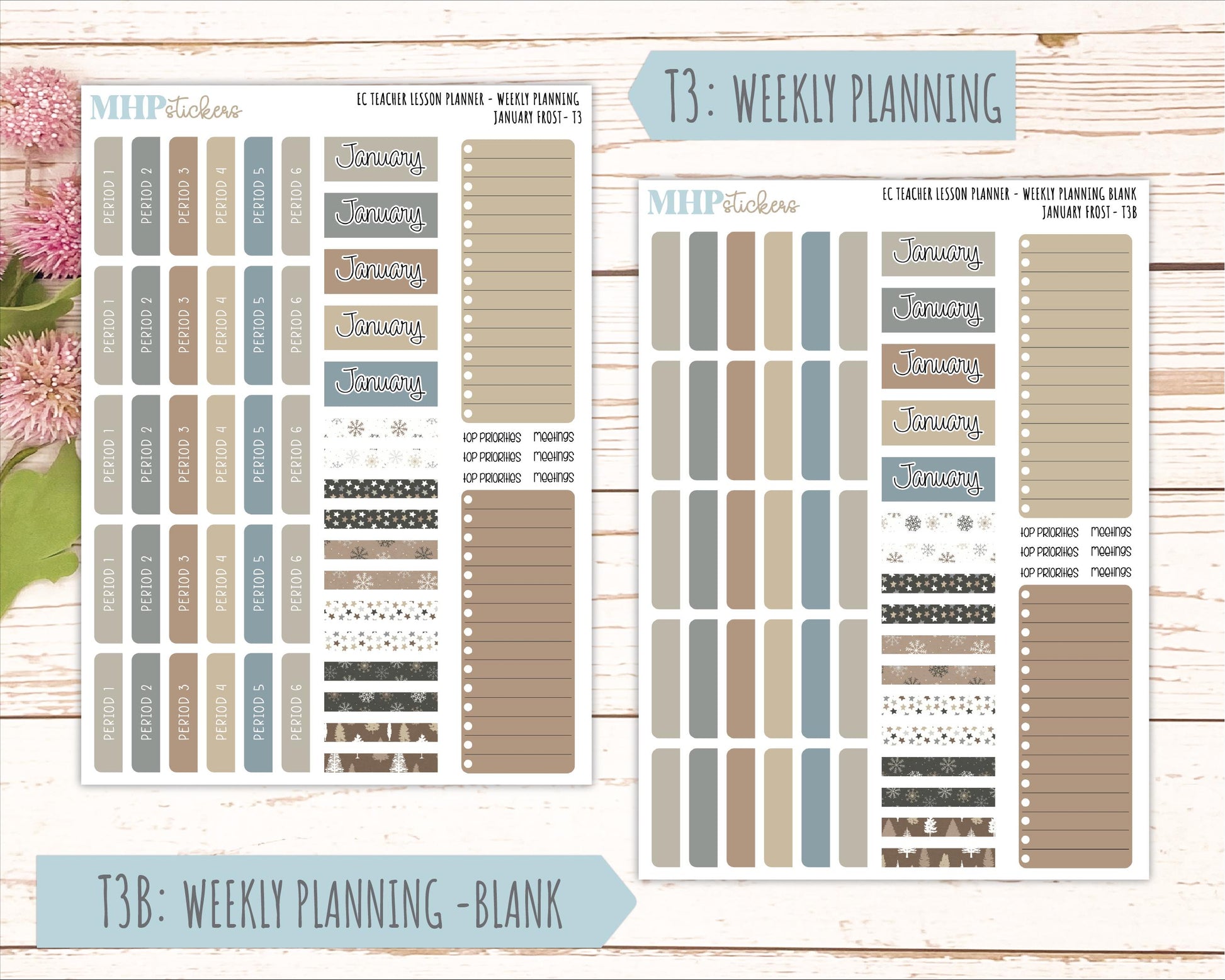 JANUARY Stickers for EC Teacher Lesson Planner. 2025 Collection "Winter Frost" || ECT