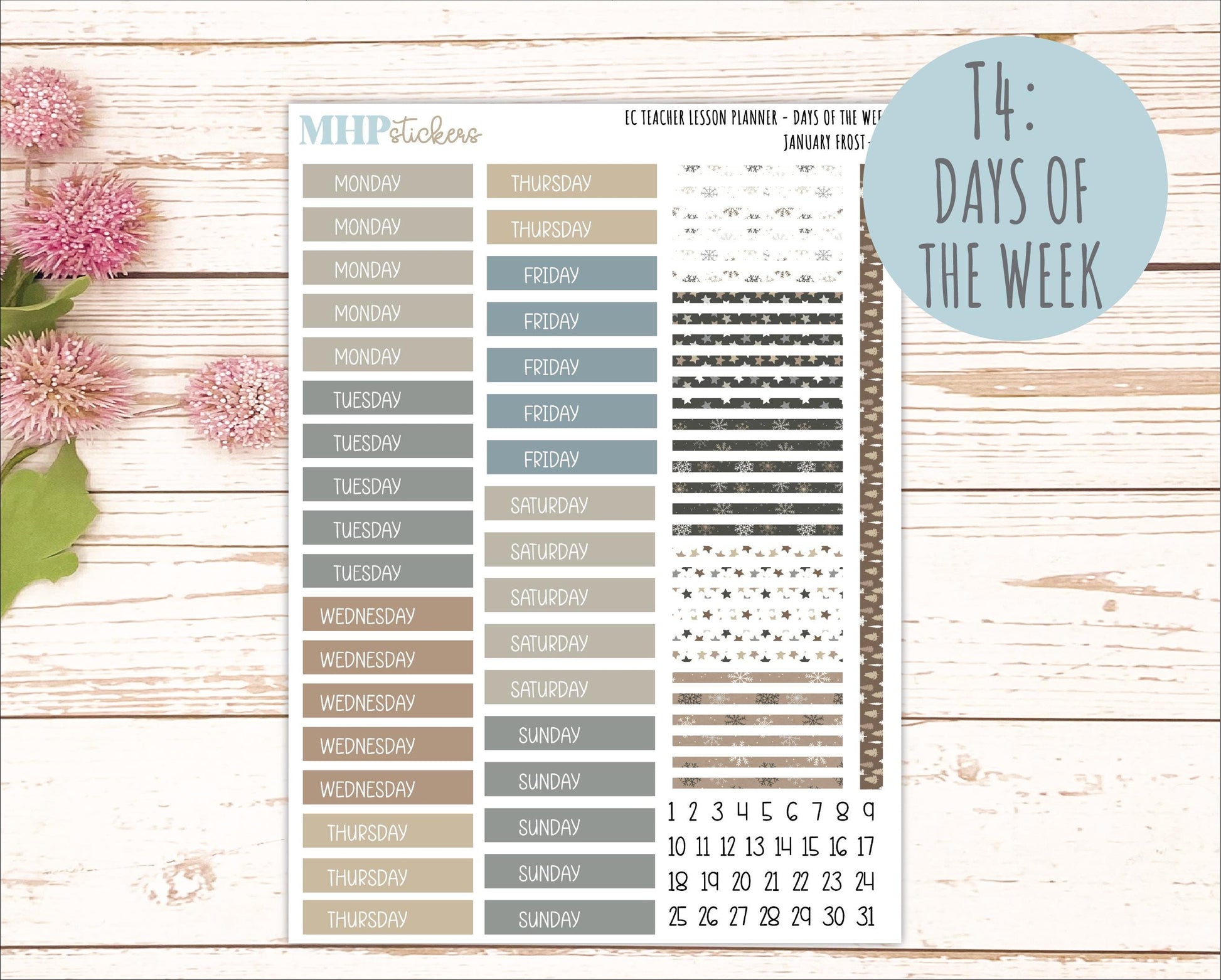 JANUARY Stickers for EC Teacher Lesson Planner. 2025 Collection "Winter Frost" || ECT