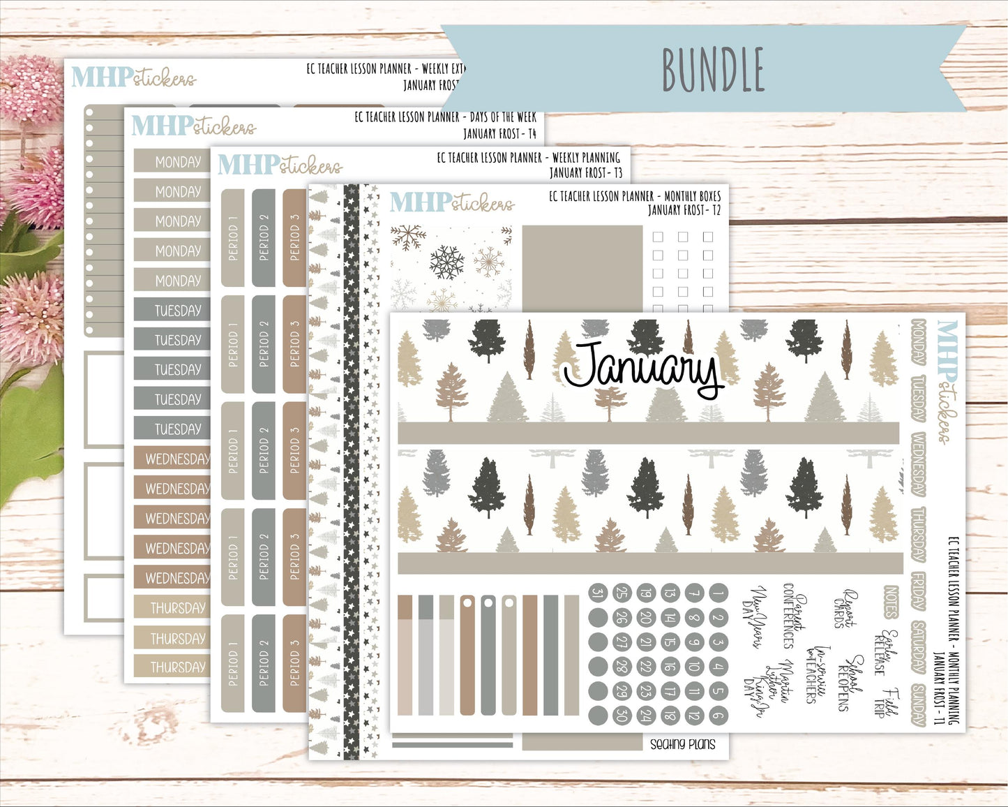JANUARY Stickers for EC Teacher Lesson Planner. 2025 Collection "Winter Frost" || ECT
