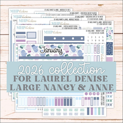 JANUARY 2026 Stickers for Large Nancy & Anne Planners (Formerly Original Size). For Laurel Denise Planners. "It's Cold Outside" || OG