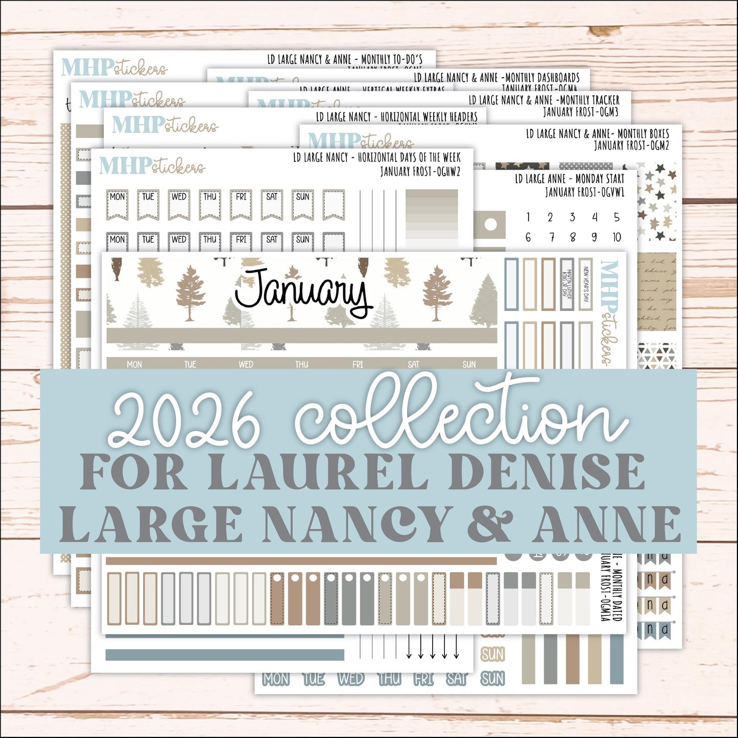 JANUARY 2026 Stickers for Large Nancy & Anne Planners (Formerly Original Size). For Laurel Denise Planners. "January Frost" || OG