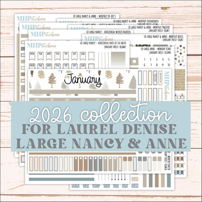 JANUARY 2026 Stickers for Large Nancy & Anne Planners (Formerly Original Size). For Laurel Denise Planners. "January Frost" || OG