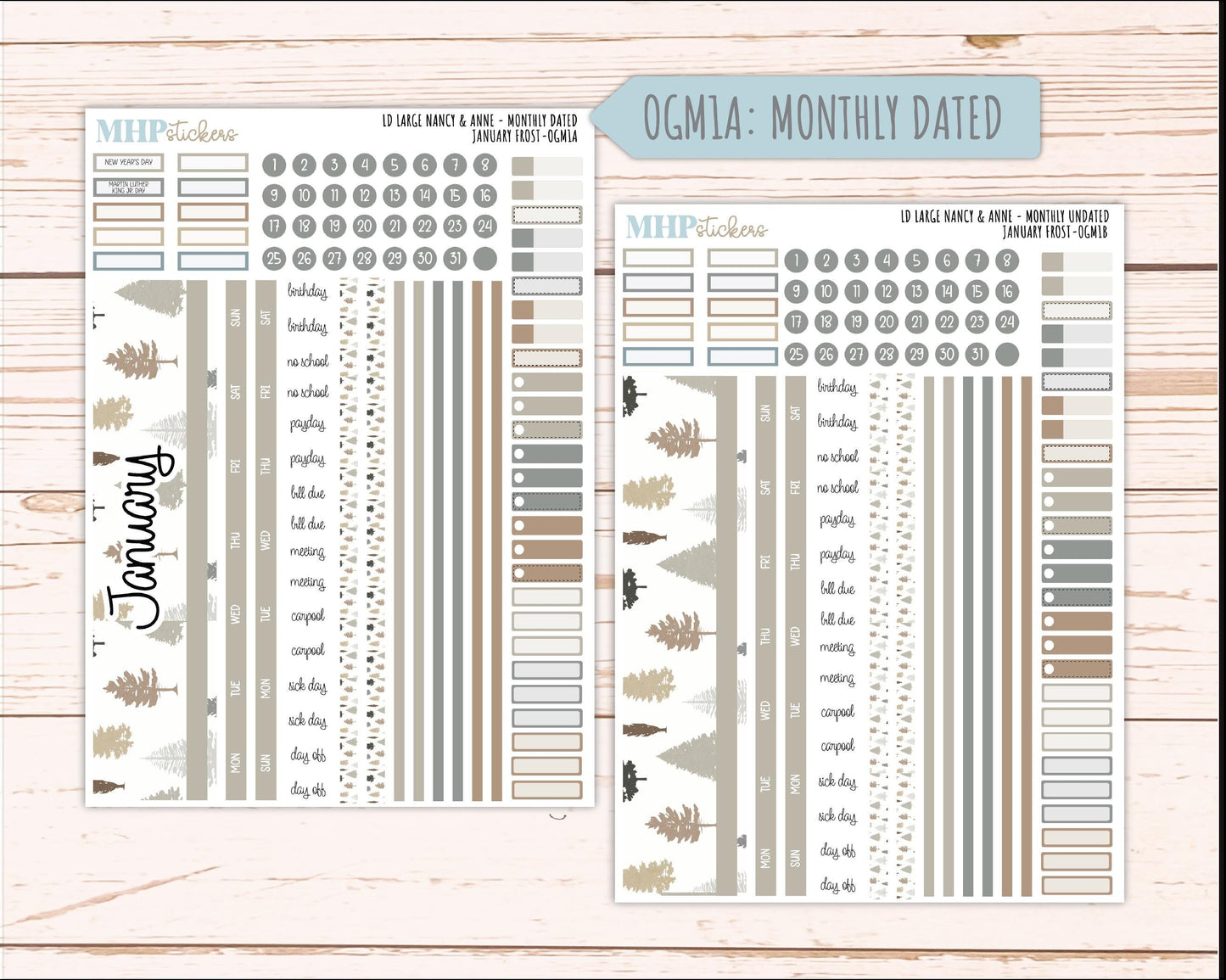 JANUARY 2026 Stickers for Large Nancy & Anne Planners (Formerly Original Size). For Laurel Denise Planners. "January Frost" || OG