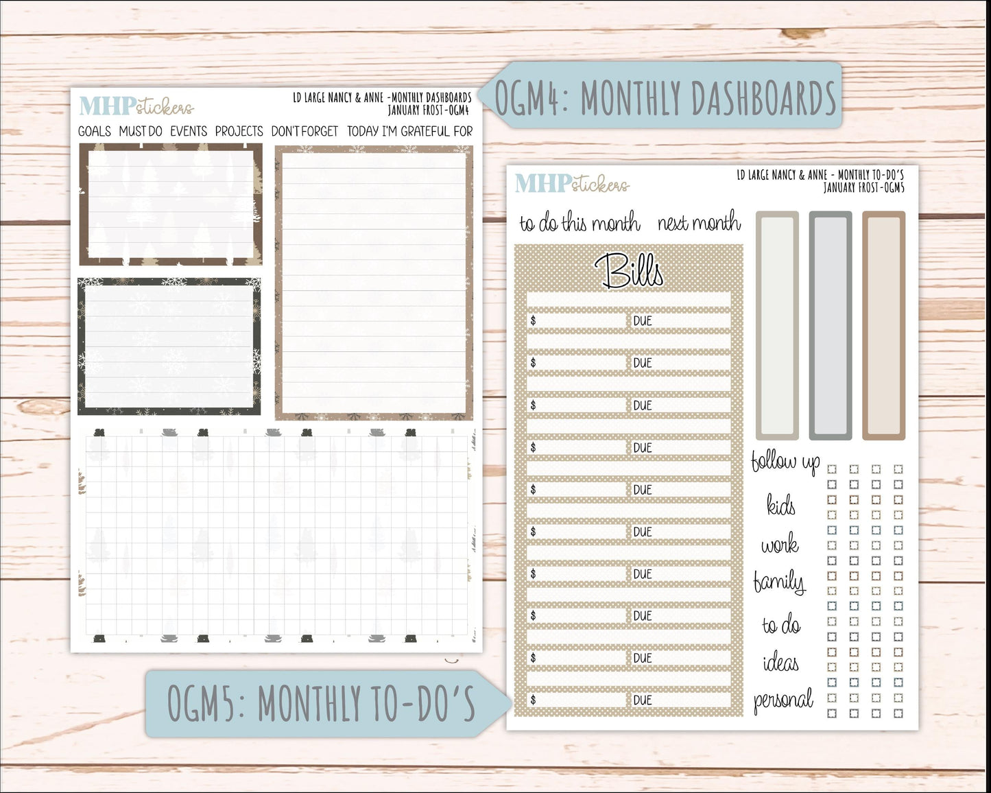 JANUARY 2026 Stickers for Large Nancy & Anne Planners (Formerly Original Size). For Laurel Denise Planners. "January Frost" || OG