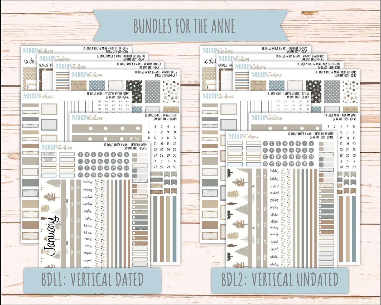 JANUARY 2026 Stickers for Large Nancy & Anne Planners (Formerly Original Size). For Laurel Denise Planners. "January Frost" || OG