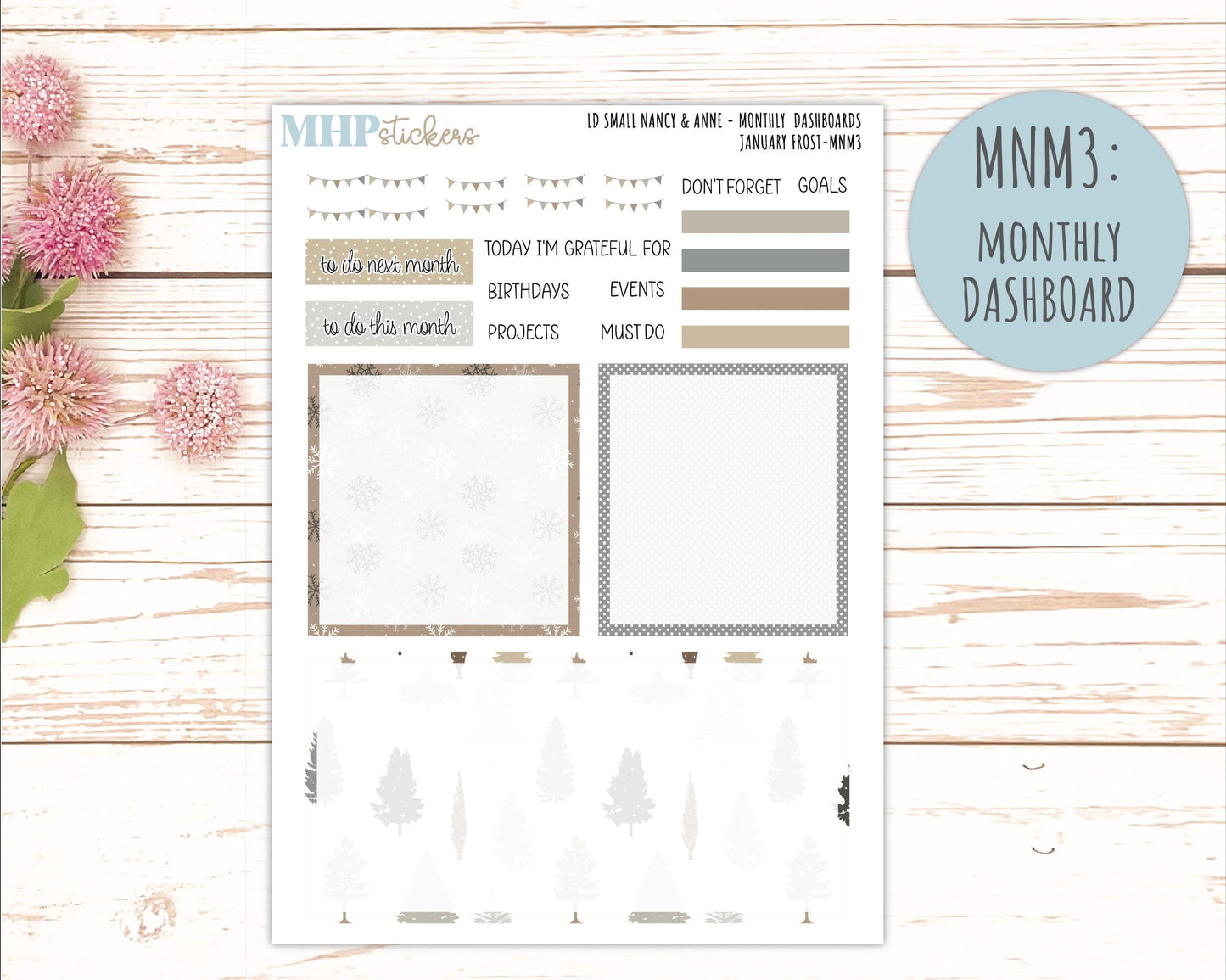 JANUARY 20265 Stickers for Small Nancy & Anne Laurel Denise Planners. (Formerly Mini Planner) "January Frost" || MN