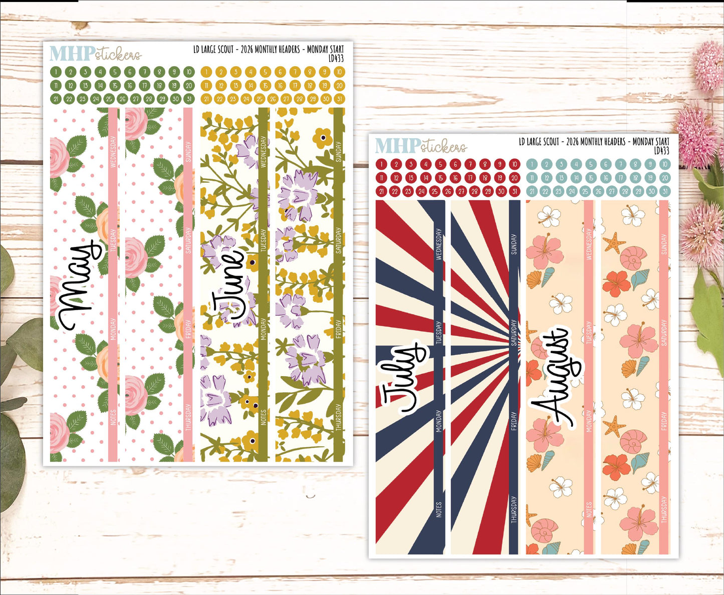 2026 Monthly Headers Set for Large Scout Planner (Portrait Planner). Laurel Denise Planners || LD433