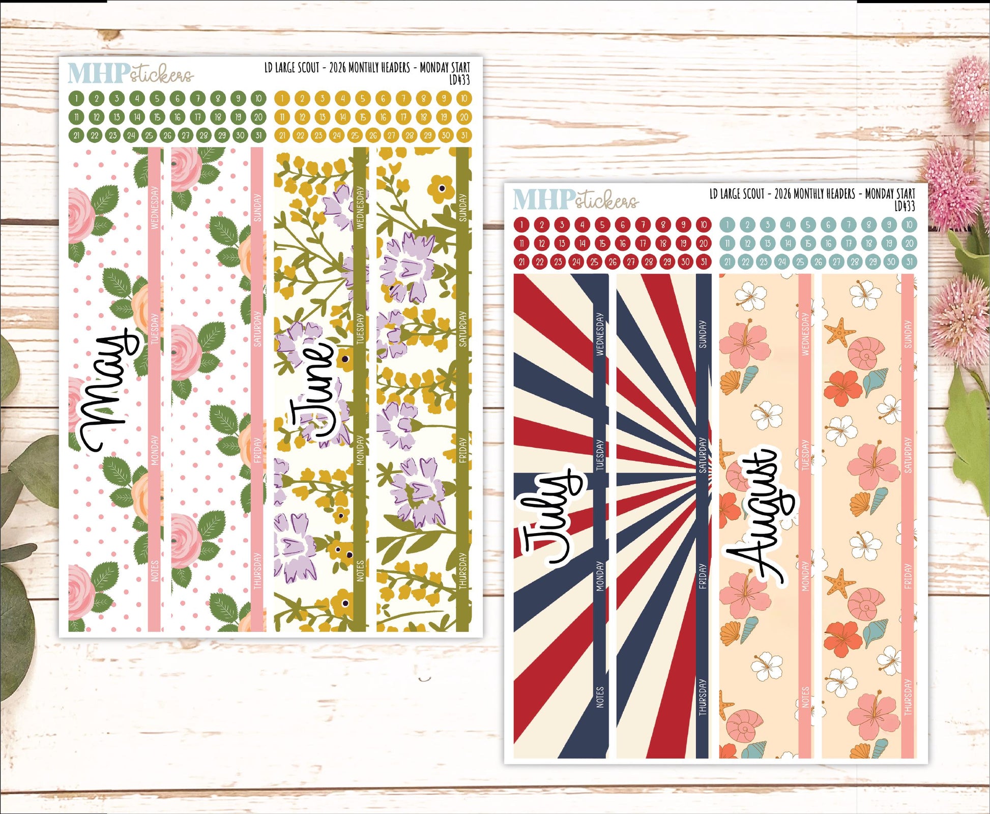 2026 Monthly Headers Set for Large Scout Planner (Portrait Planner). Laurel Denise Planners || LD433