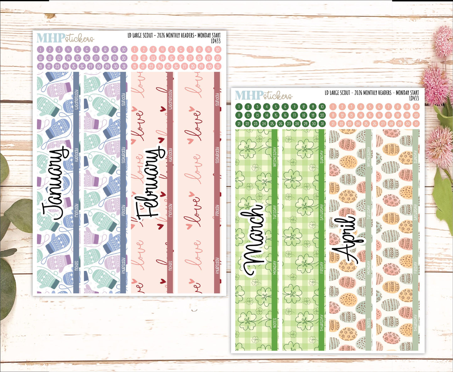 2026 Monthly Headers Set for Large Scout Planner (Portrait Planner). Laurel Denise Planners || LD433