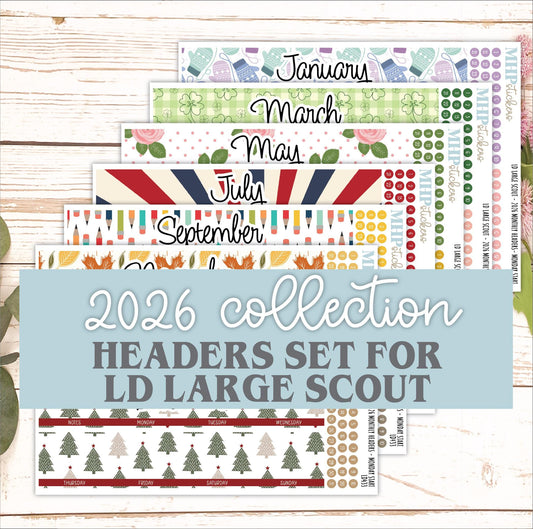 2026 Monthly Headers Set for Large Scout Planner (Portrait Planner). Laurel Denise Planners || LD433