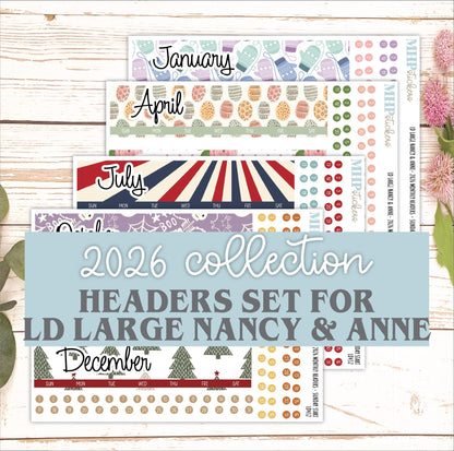 2026 Monthly Headers Set for the Large Nancy & Anne Laurel Denise Planners (Original Size) || LD432