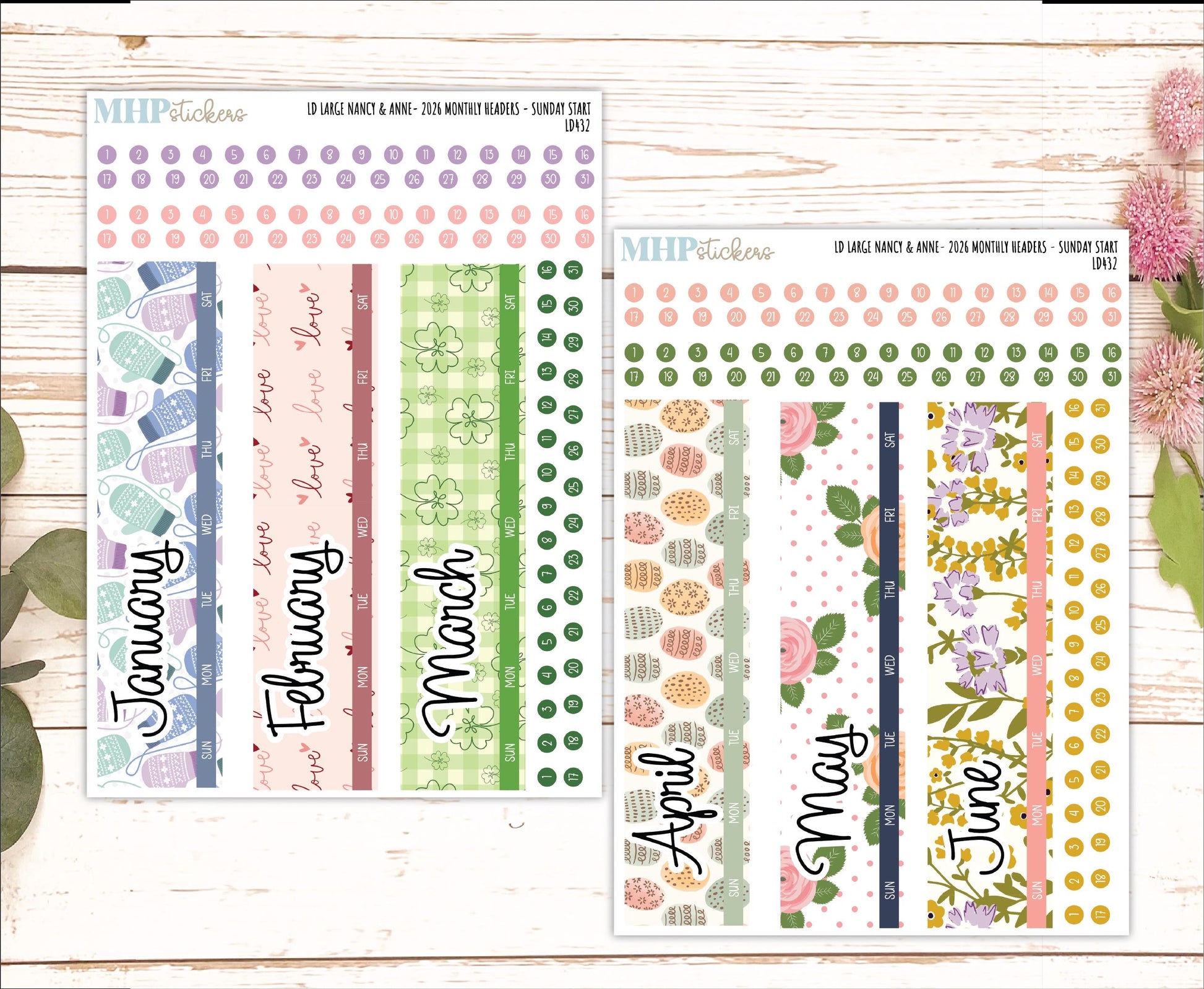 2026 Monthly Headers Set for the Large Nancy & Anne Laurel Denise Planners (Original Size) || LD432