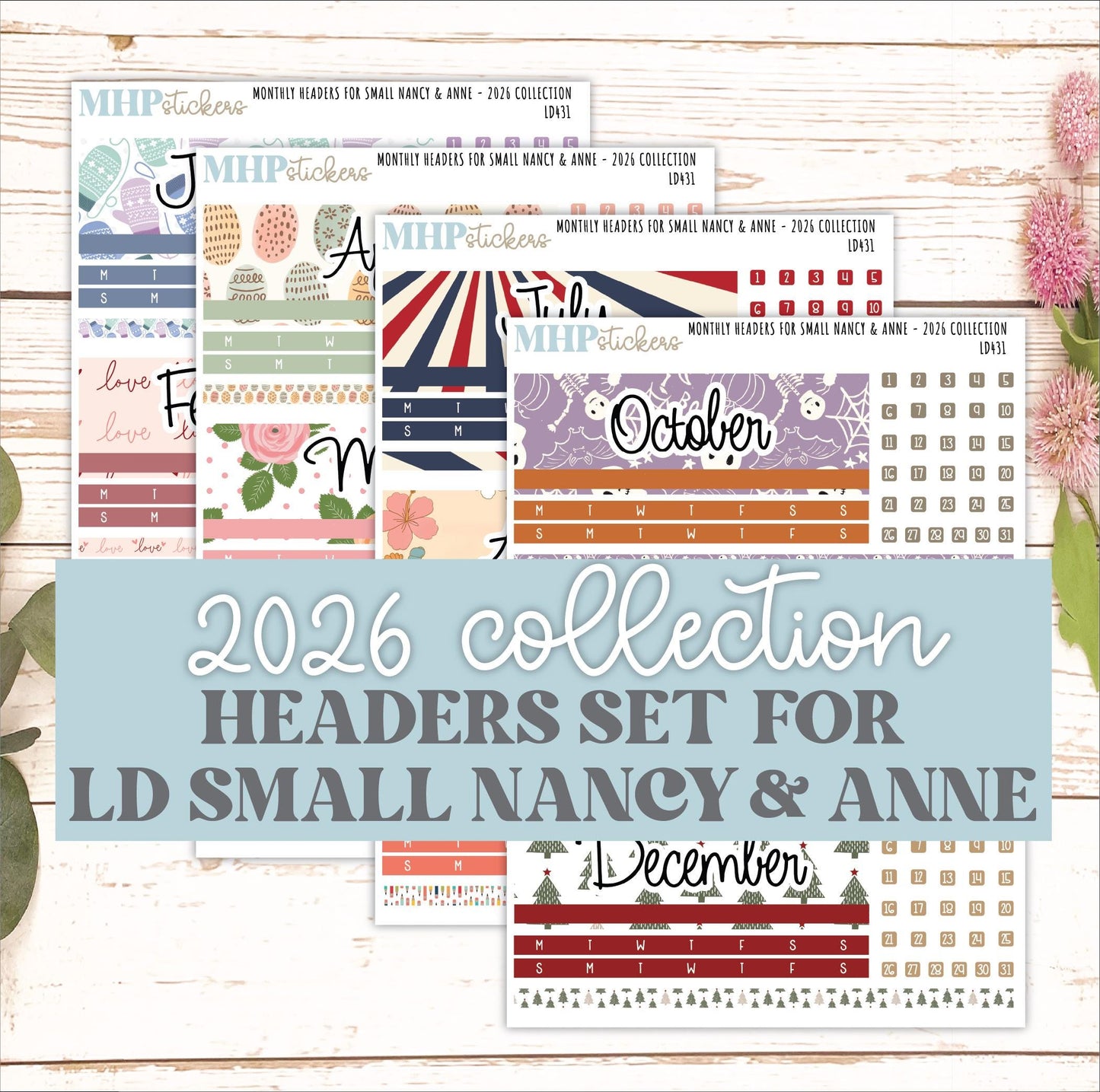 2026 Monthly Headers Set for the Small Nancy & Anne Laurel Denise Planners (Mini Planner) || LD431