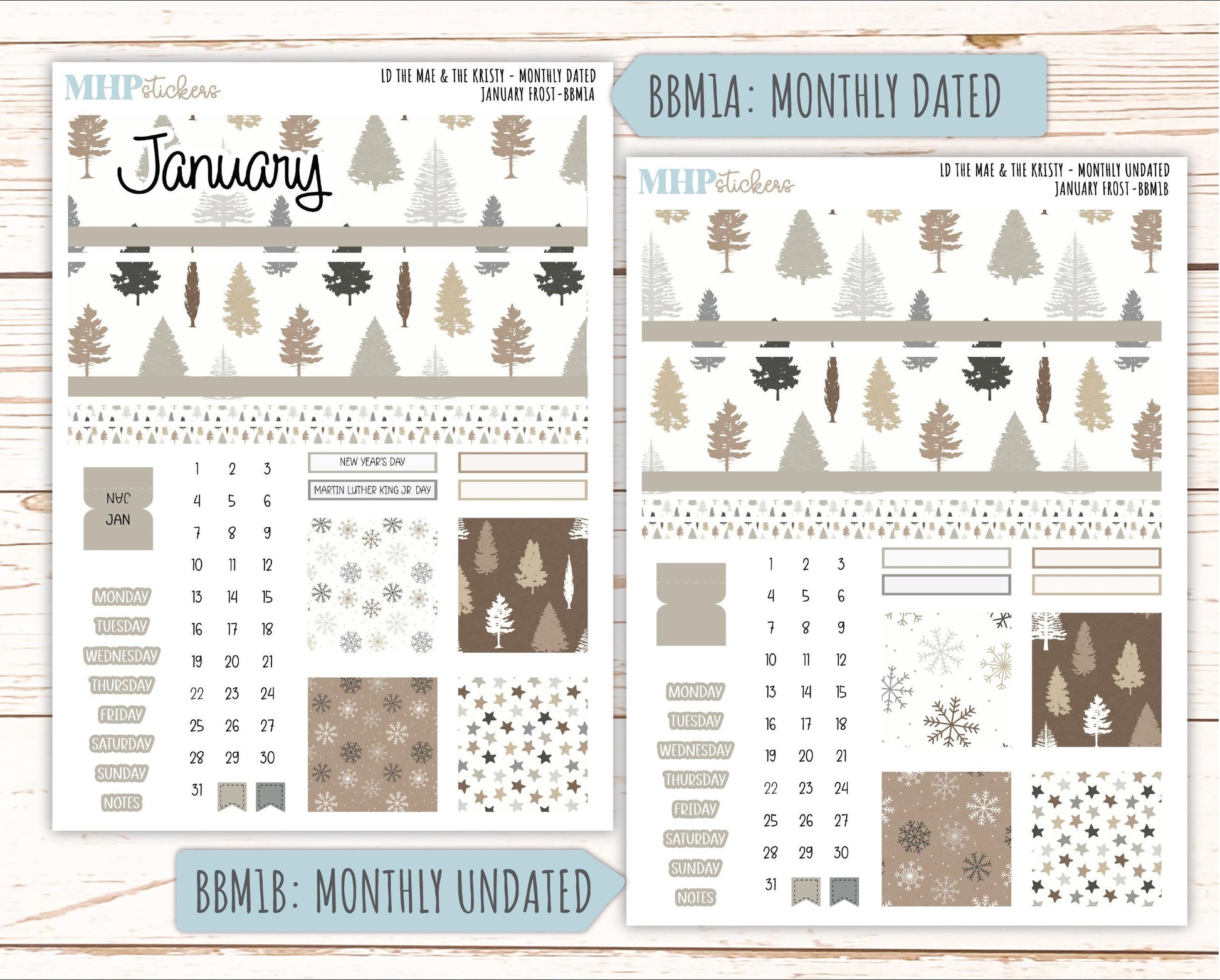 JANUARY 2026 Stickers for the Mae & Kristy Laurel Denise Planners (Book Bound Planner) "January Frost" || BB