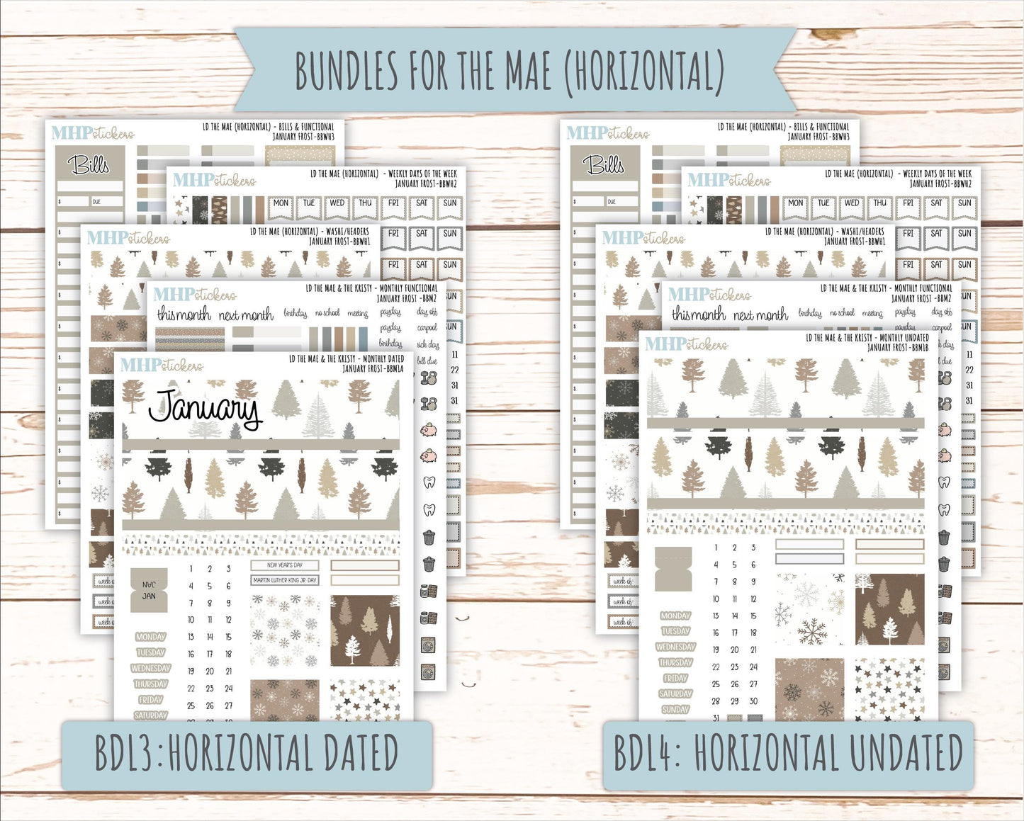 JANUARY 2026 Stickers for the Mae & Kristy Laurel Denise Planners (Book Bound Planner) "January Frost" || BB