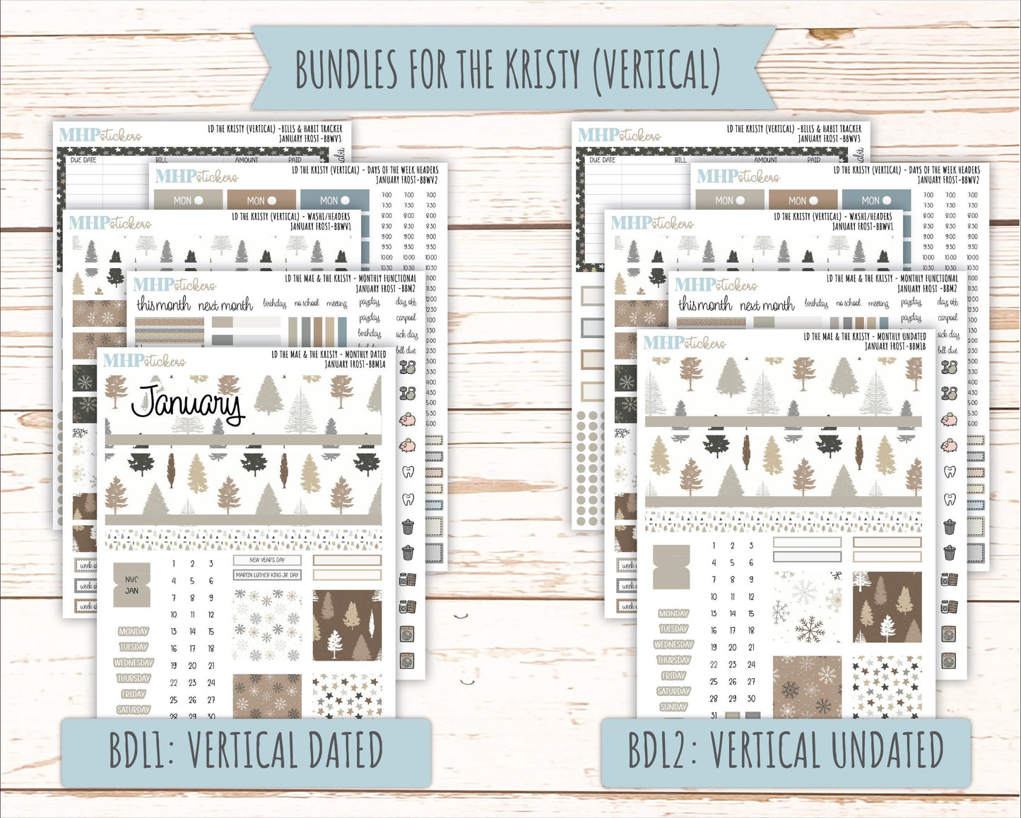 JANUARY 2026 Stickers for the Mae & Kristy Laurel Denise Planners (Book Bound Planner) "January Frost" || BB