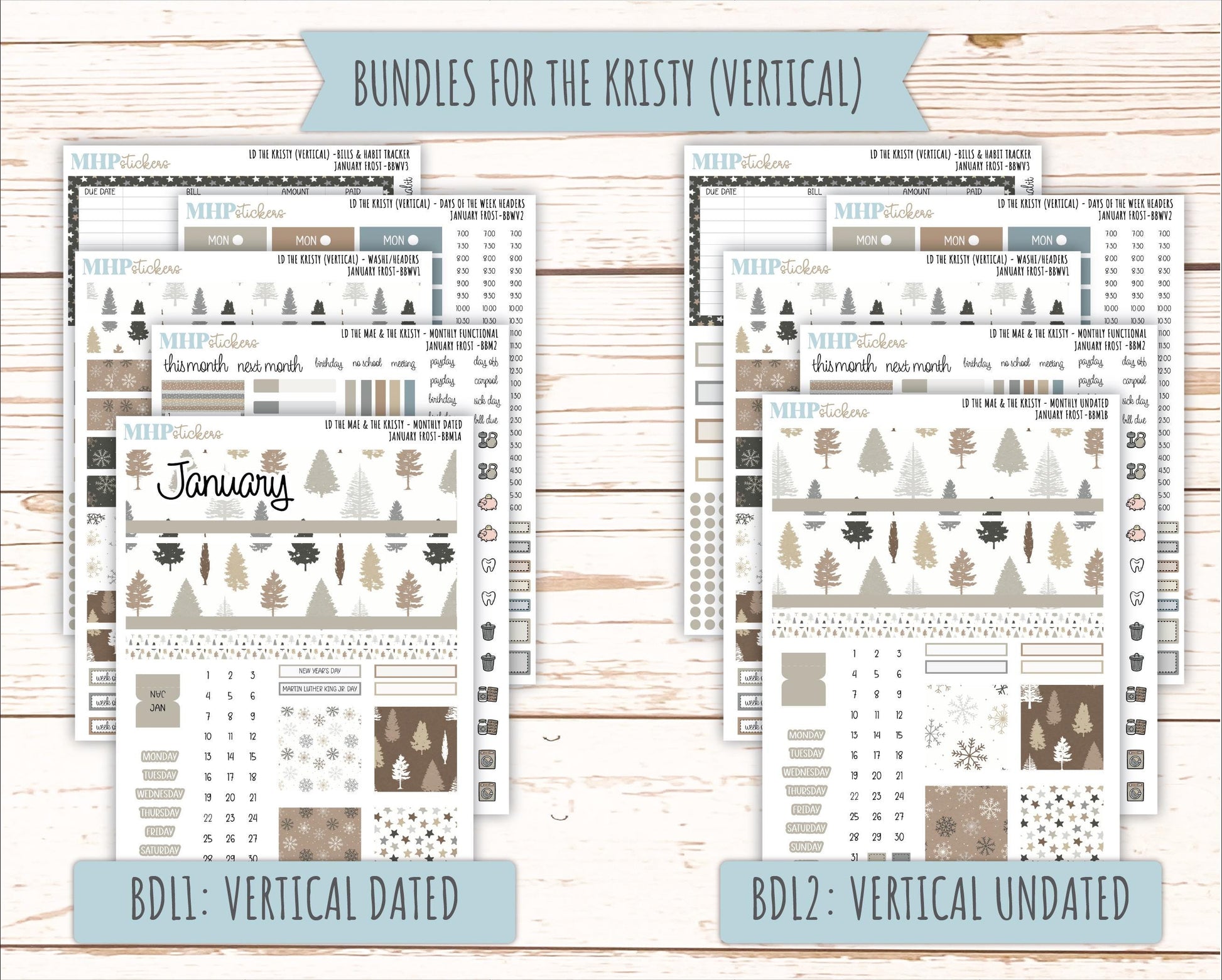 JANUARY 2026 Stickers for the Mae & Kristy Laurel Denise Planners (Book Bound Planner) "January Frost" || BB