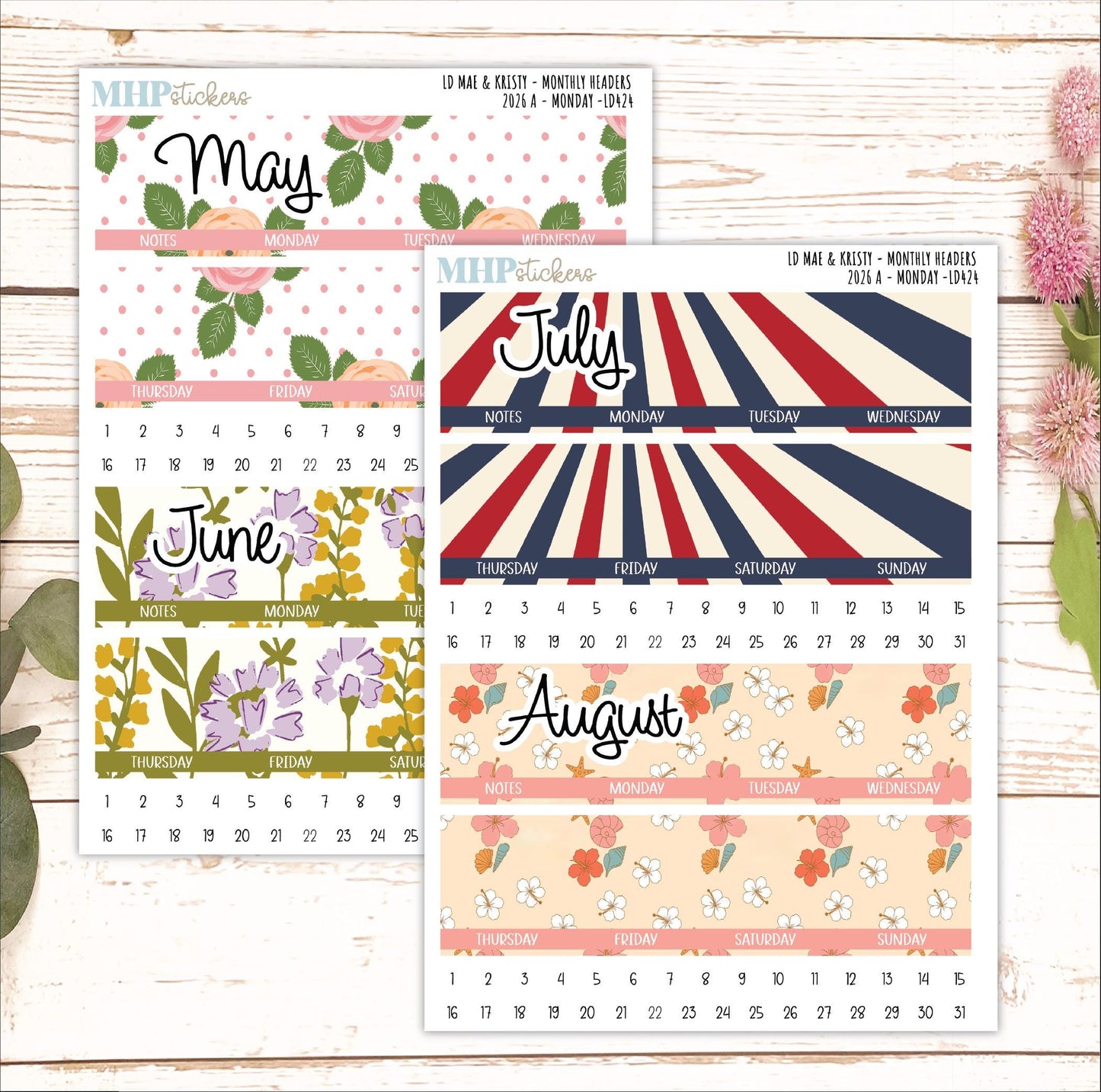 2026 Monthly Headers Set for the Mae & Kristy Laurel Denise Planner (Book Bound Planner - Amanda's Collab) || LD430