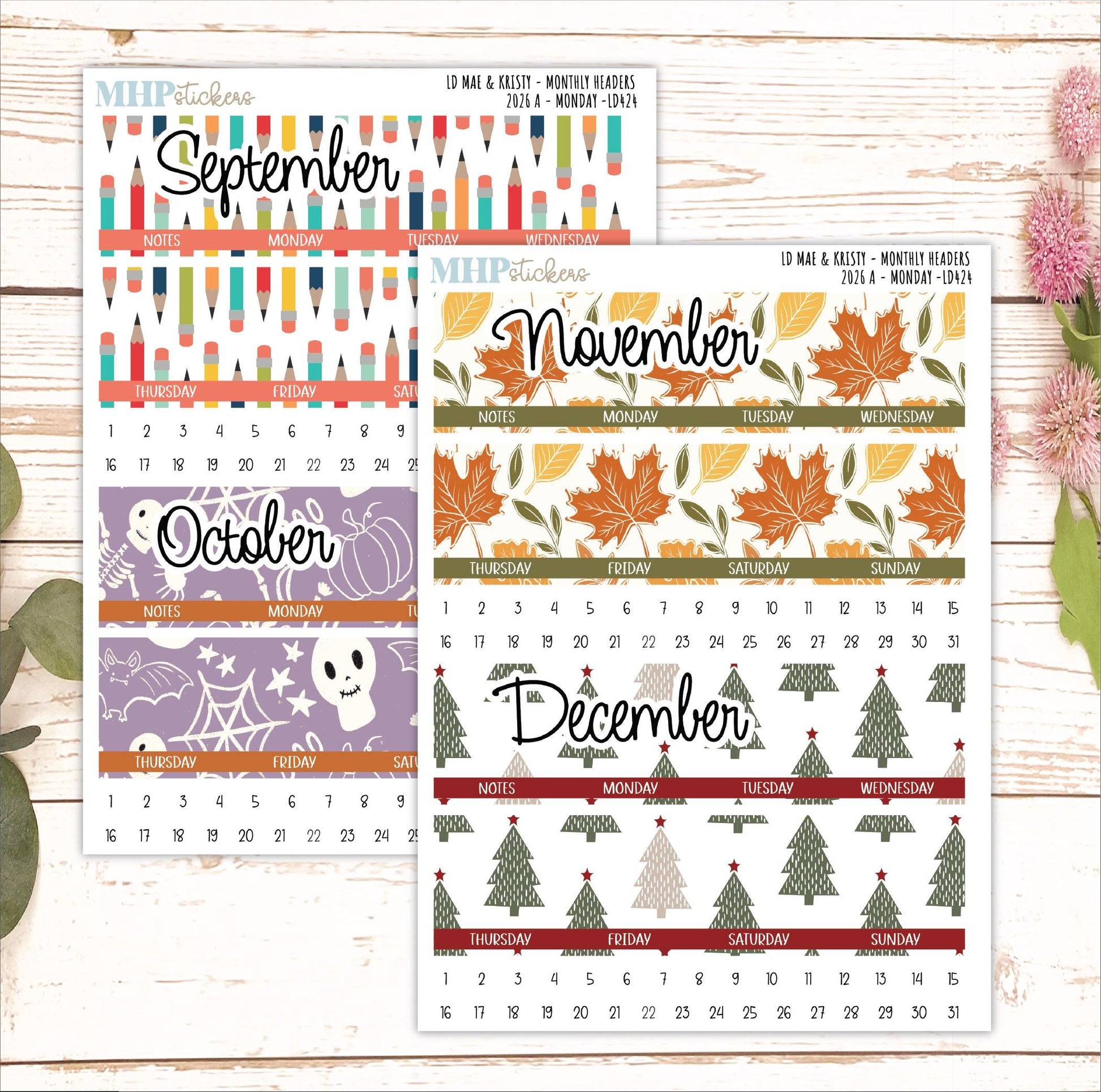2026 Monthly Headers Set for the Mae & Kristy Laurel Denise Planner (Book Bound Planner - Amanda's Collab) || LD430