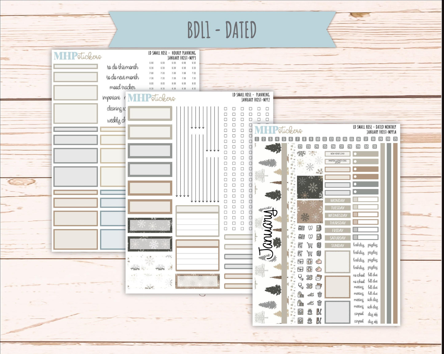 JANUARY 2026 Stickers for The Small Rose Laurel Denise Planner (Formerly Mini Project Planner) "January Frost" || MPP