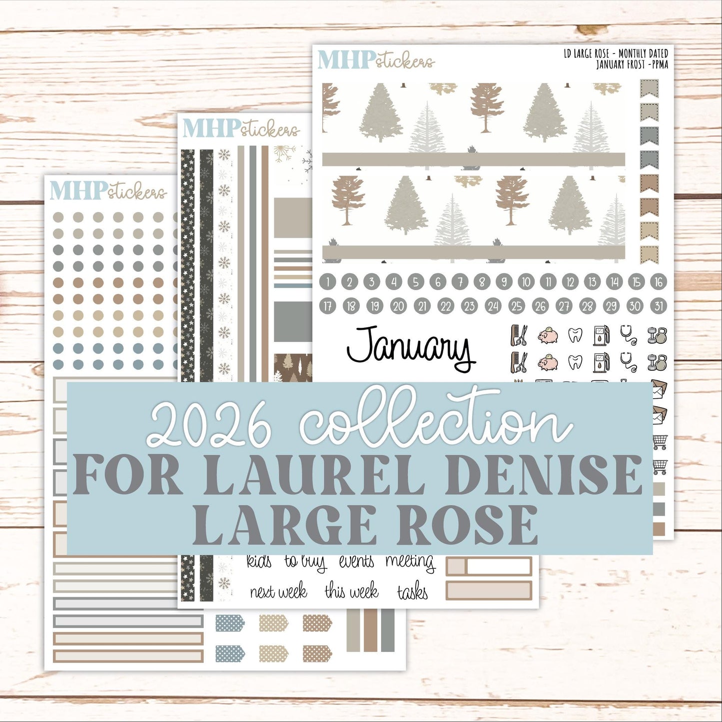 JANUARY 2026 Stickers for the Large Rose Planner (Formerly Project Planner). Laurel Denise. "January Frost" || PP