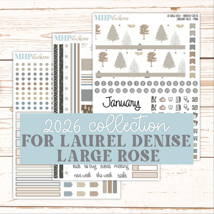 JANUARY 2026 Stickers for the Large Rose Planner (Formerly Project Planner). Laurel Denise. "January Frost" || PP