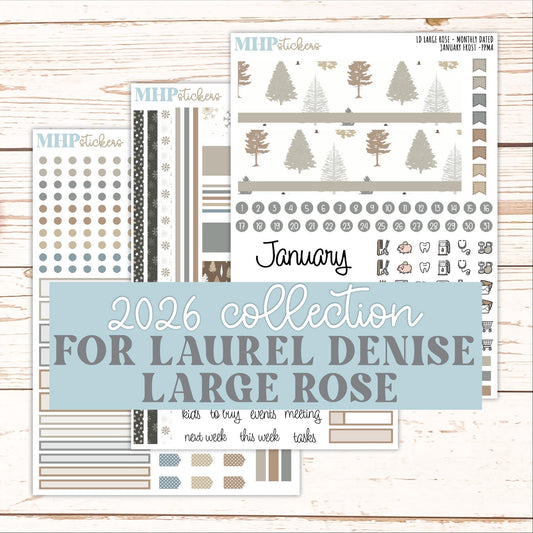 JANUARY 2026 Stickers for the Large Rose Planner (Formerly Project Planner). Laurel Denise. "January Frost" || PP