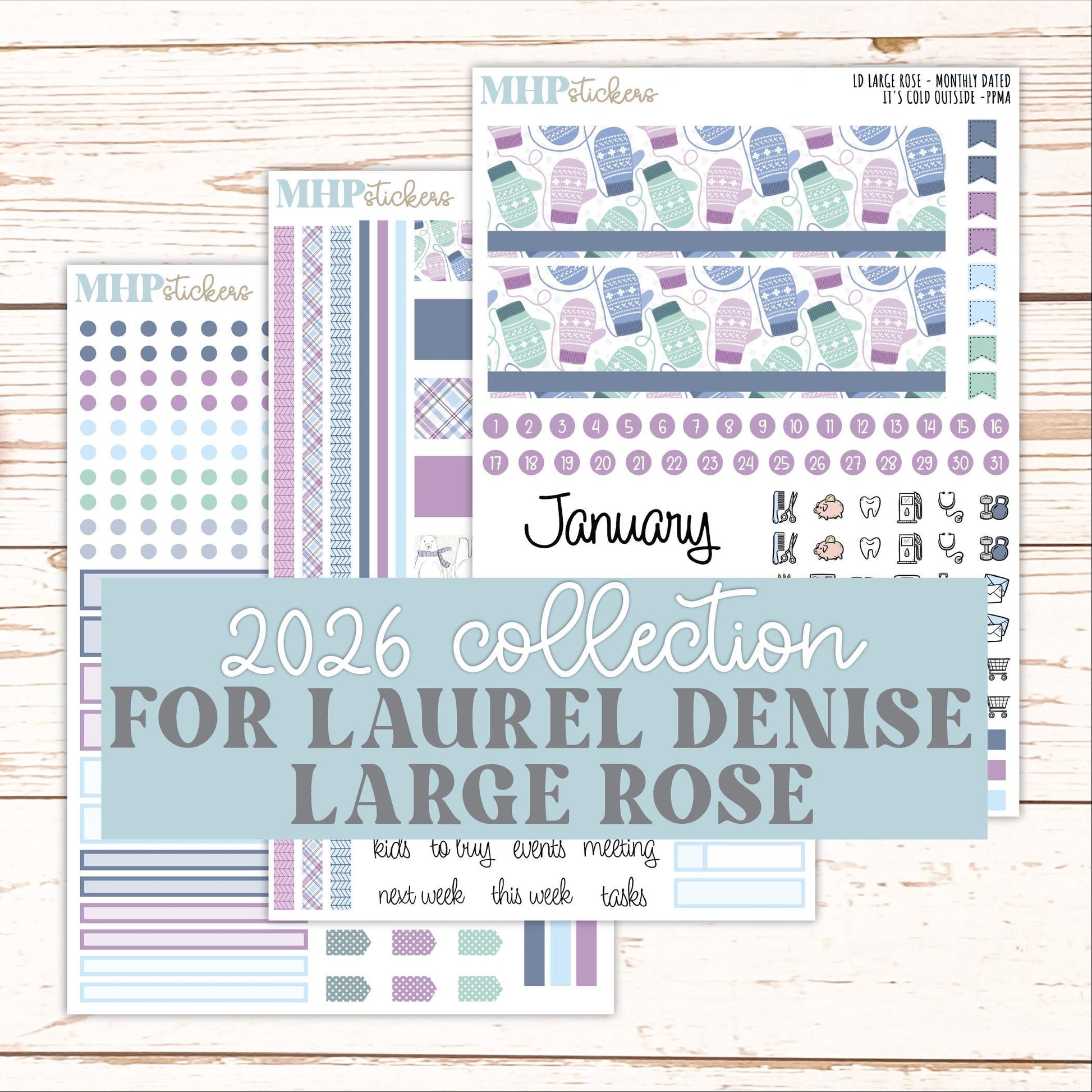 JANUARY 2026 Stickers for the Large Rose Planner (Formerly Project Planner). Laurel Denise. "It's Cold Outside" || PP