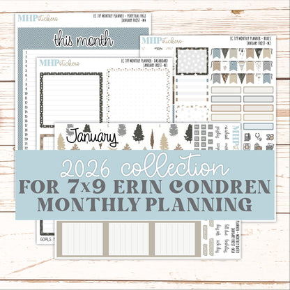 JANUARY Monthly Kit for 7x9 Erin Condren Planners. 2026 Collection "January Frost" || ECM