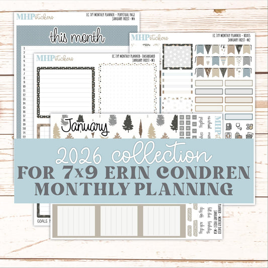 JANUARY Monthly Kit for 7x9 Erin Condren Planners. 2026 Collection "January Frost" || ECM