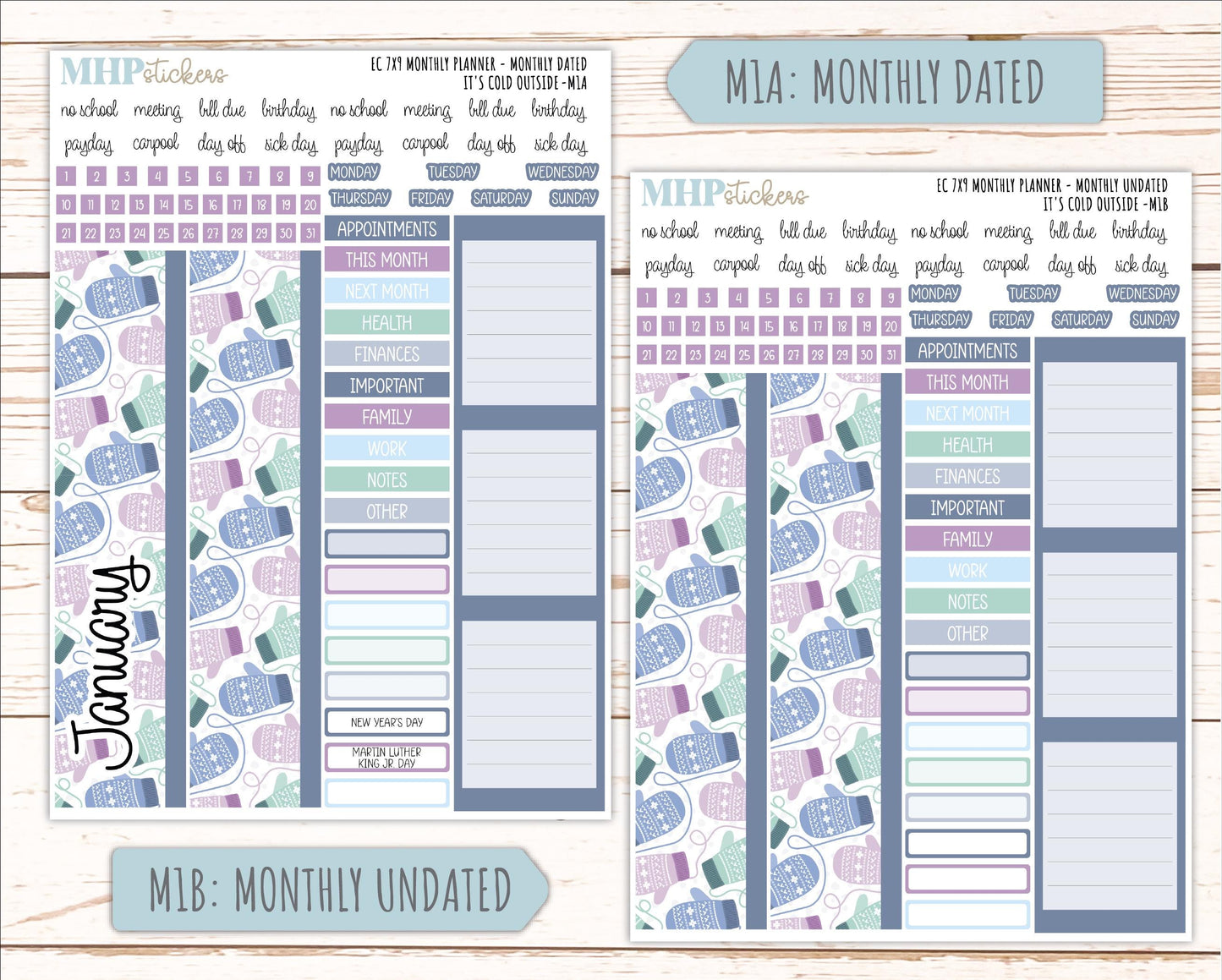 JANUARY Monthly Kit for 7x9 Erin Condren Planners. 2026 Collection "it's Cold outside" || ECM